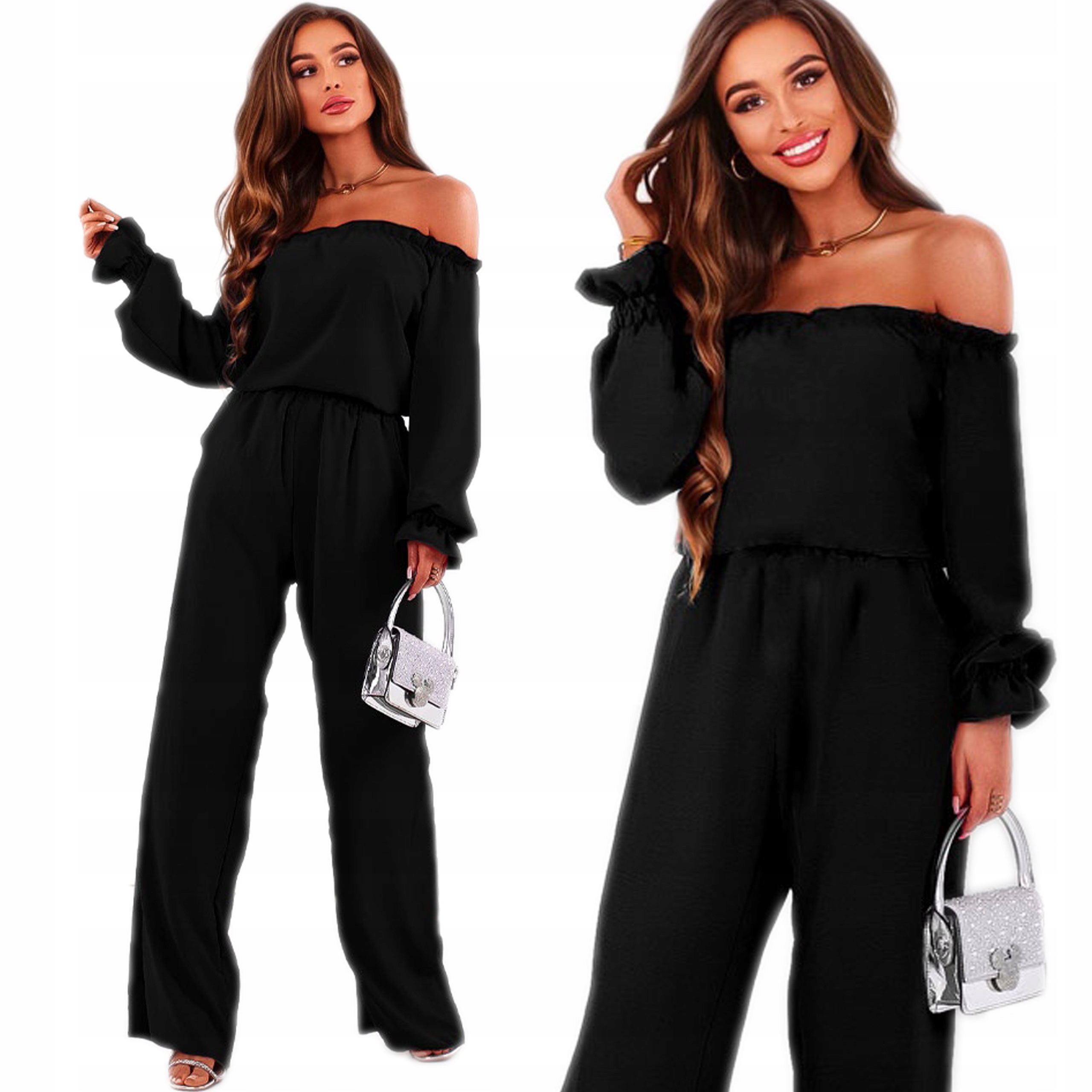 Elegancki damski komplet bluzka hiszpanka falbana spodnie modny luźny L/XL