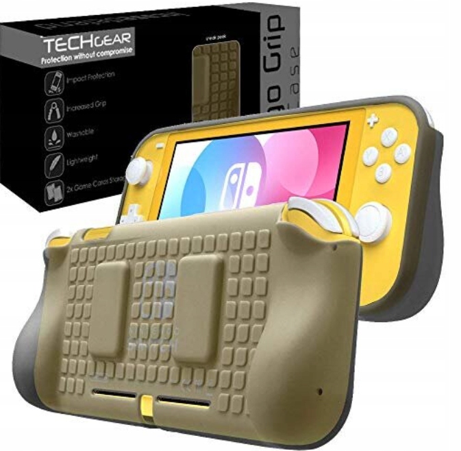 TECHGEAR Switch Lite obudowa z gripami, wygodny chwyt, schowek na gry