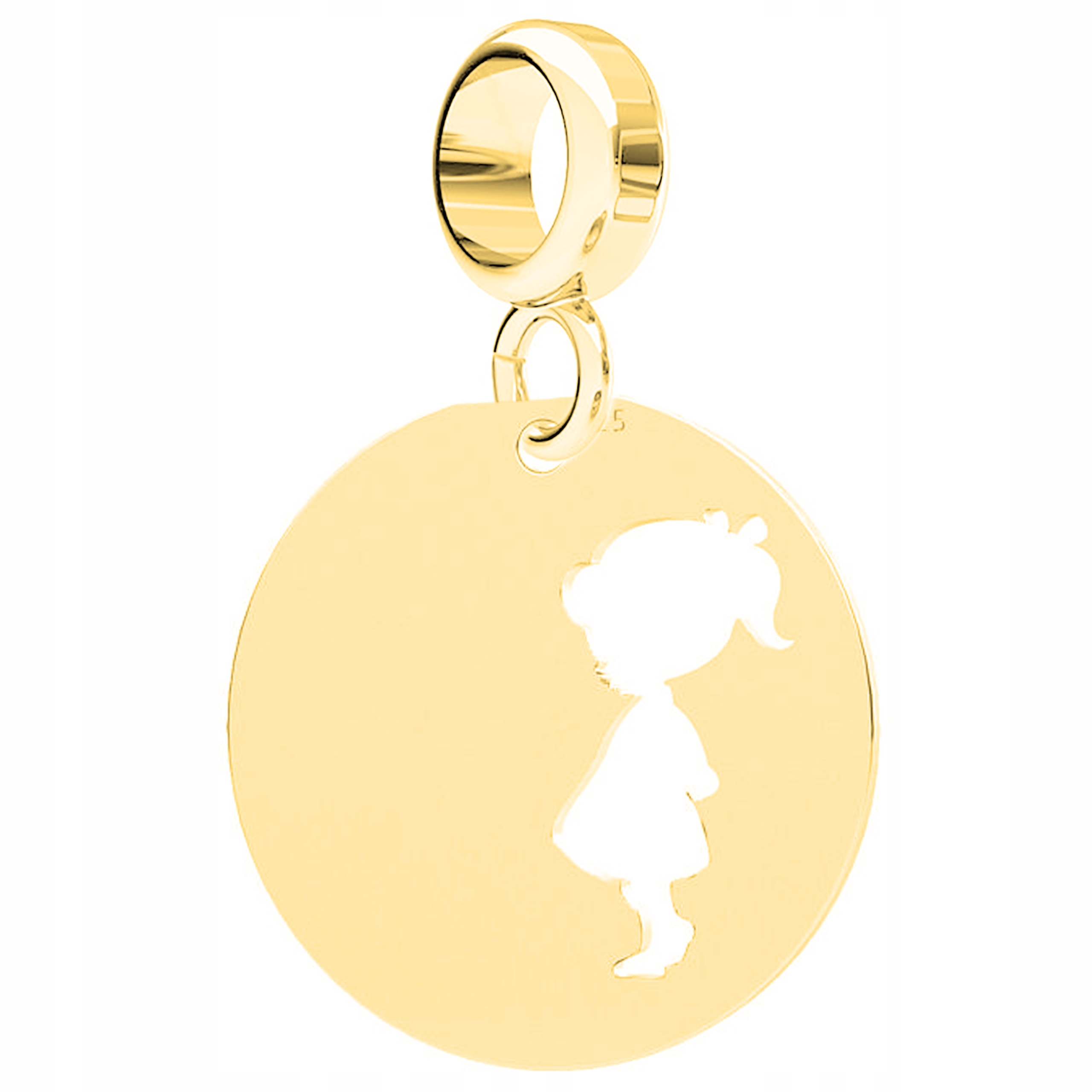 Charms Zlatý kulatý plech Dívka Girl Rodina Stříbro 925