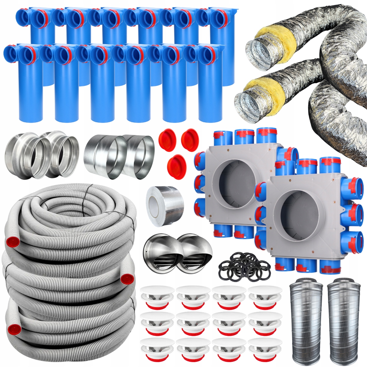 Sada Pro Rekuperaci fi75 trubky, rozdělovače, anemostaty, vystřelovače