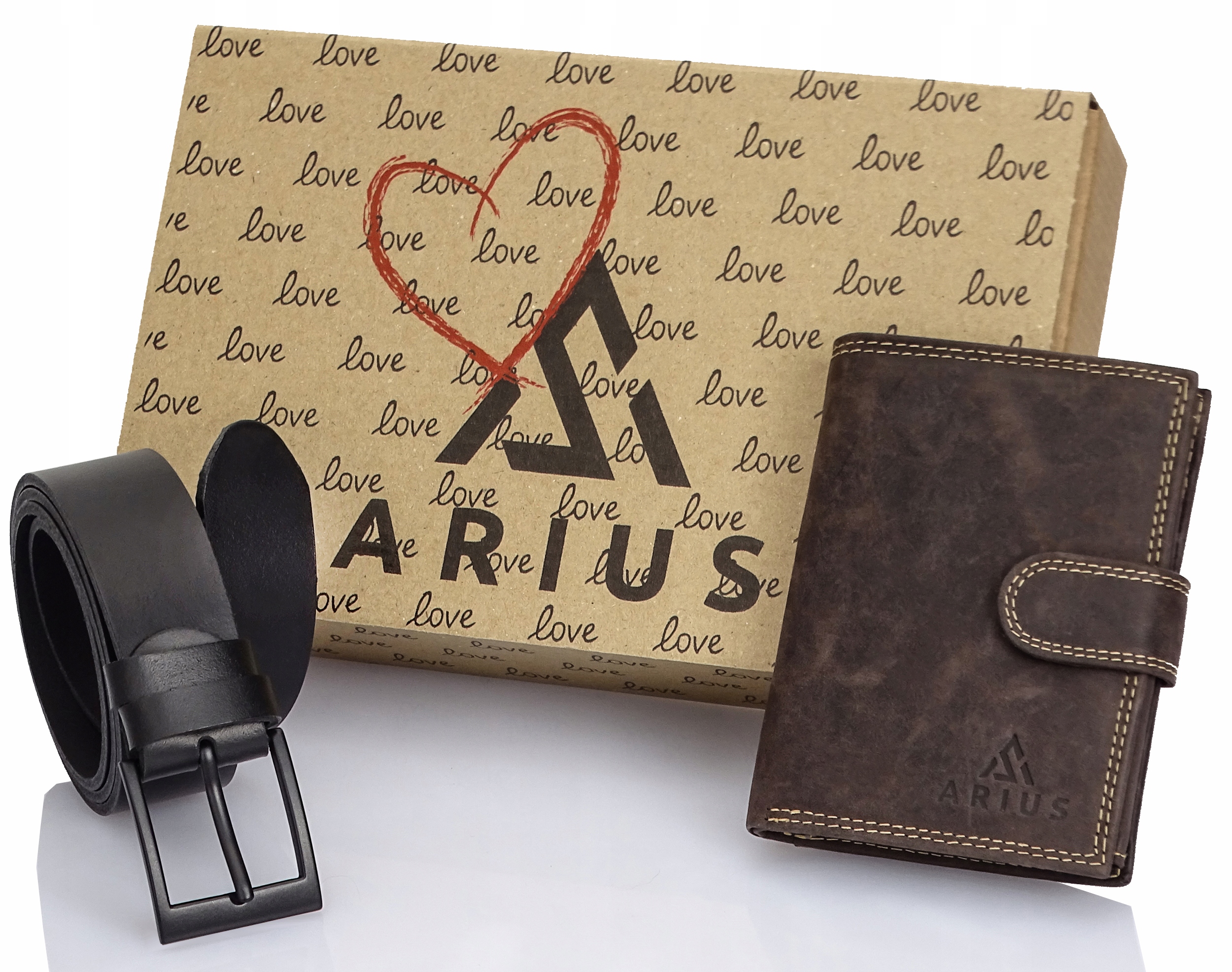 Kožený opasek pánský černý klasický 135 cm a peněženka s rozšířeným zapínáním