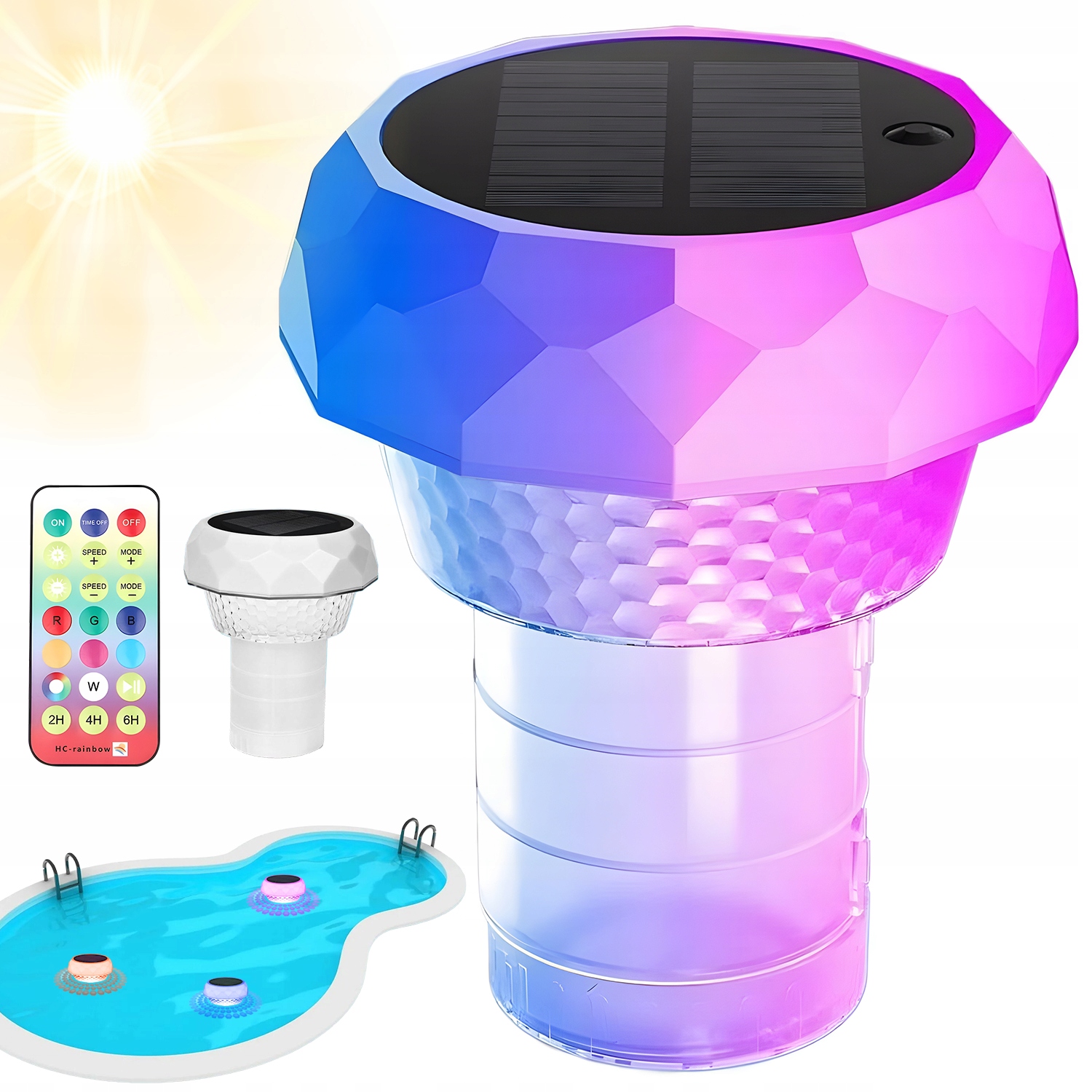 Solární Dávkovač Chlóru S Barevným Led Osvětlením, Režim Dýchání