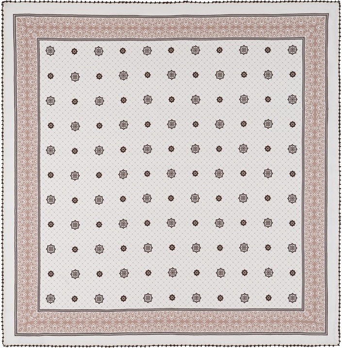 Hedvábná béžová šála s krajkovým vzorem a módním šátkem 65 x 65 cm