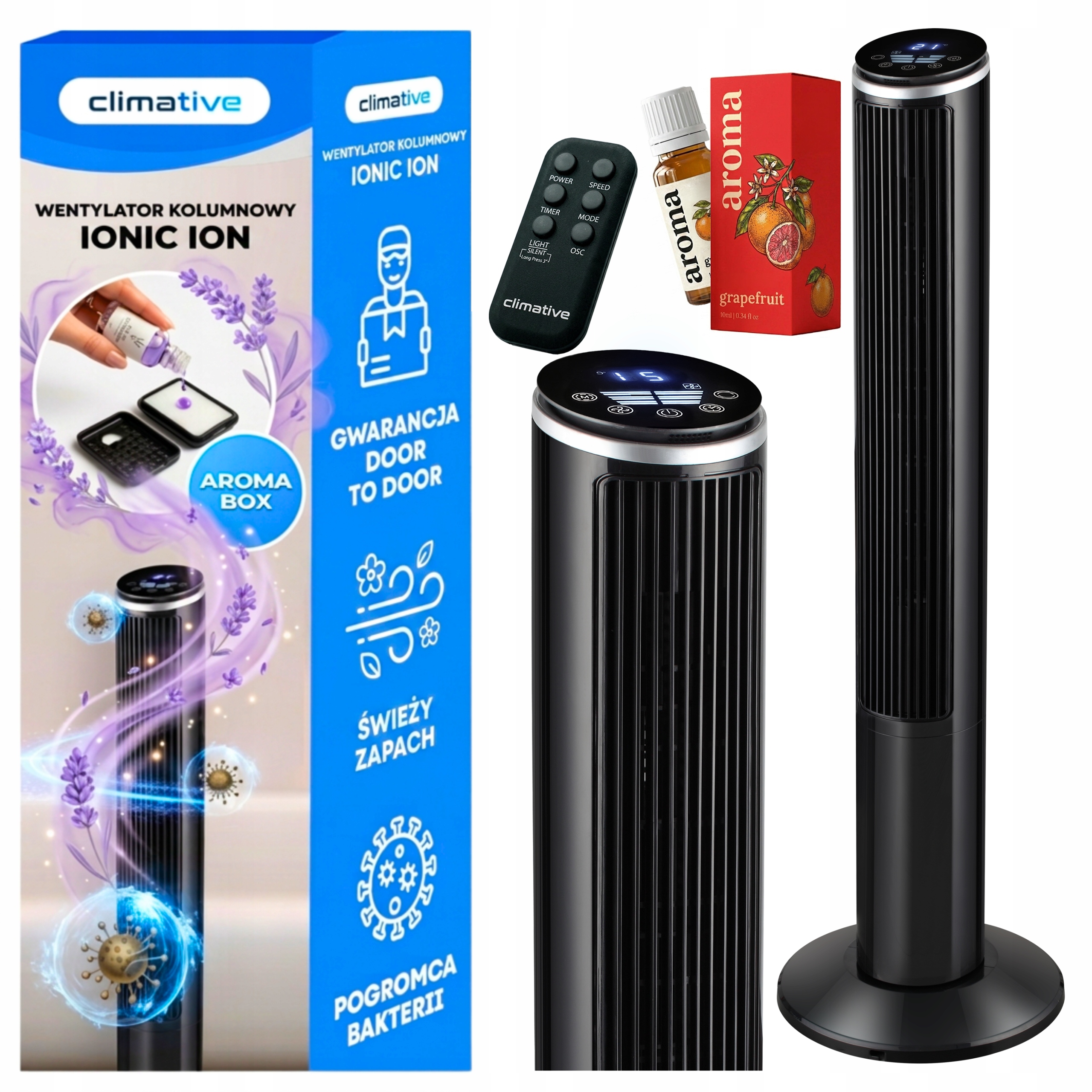 Sloupový ventilátor Climative Ionic Tichý ventilátor Ionizace Aroma Časovač