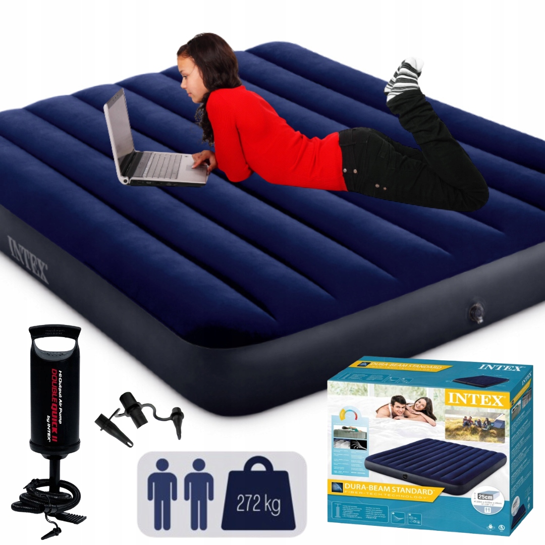 Materac dmuchany welurowy 2 osobowy Intex dwuosobowy z Pompką 203x183x25 cm