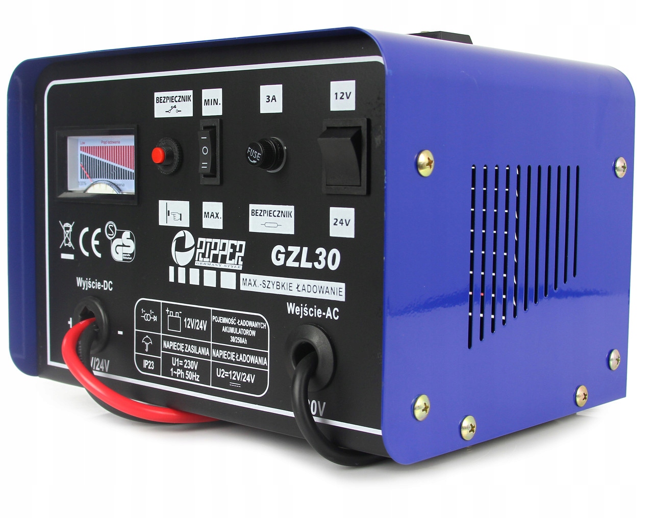 PROSTOWNIK SAMOCHODOWY ŁADOWARKA DO AKUMULATORA Z ROZRUCHEM 12V/24V 180Ah Model GZL-30