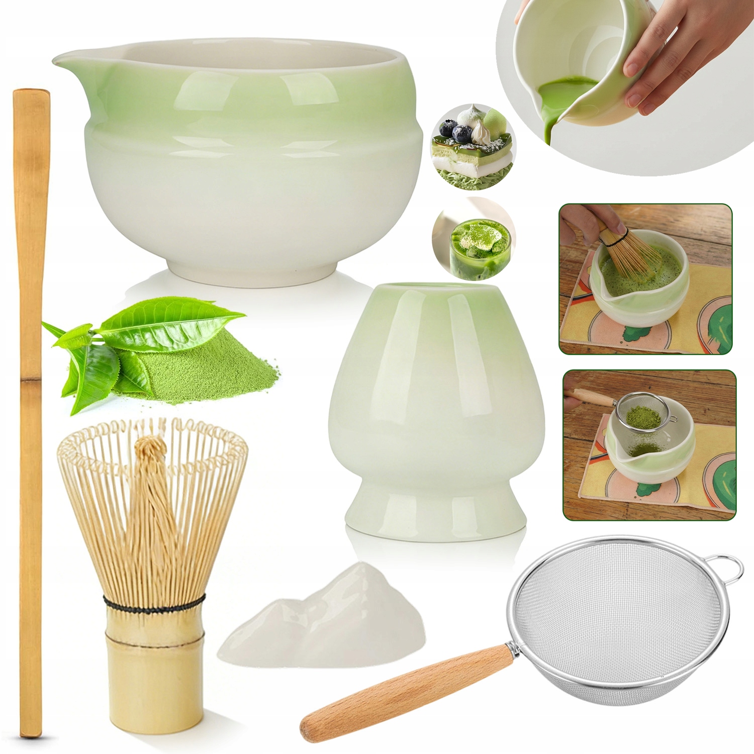 Bambusowy Zestaw Do Robienia Matchy Trzepaczka Łyżka Przesiewacz Matcha 7EL