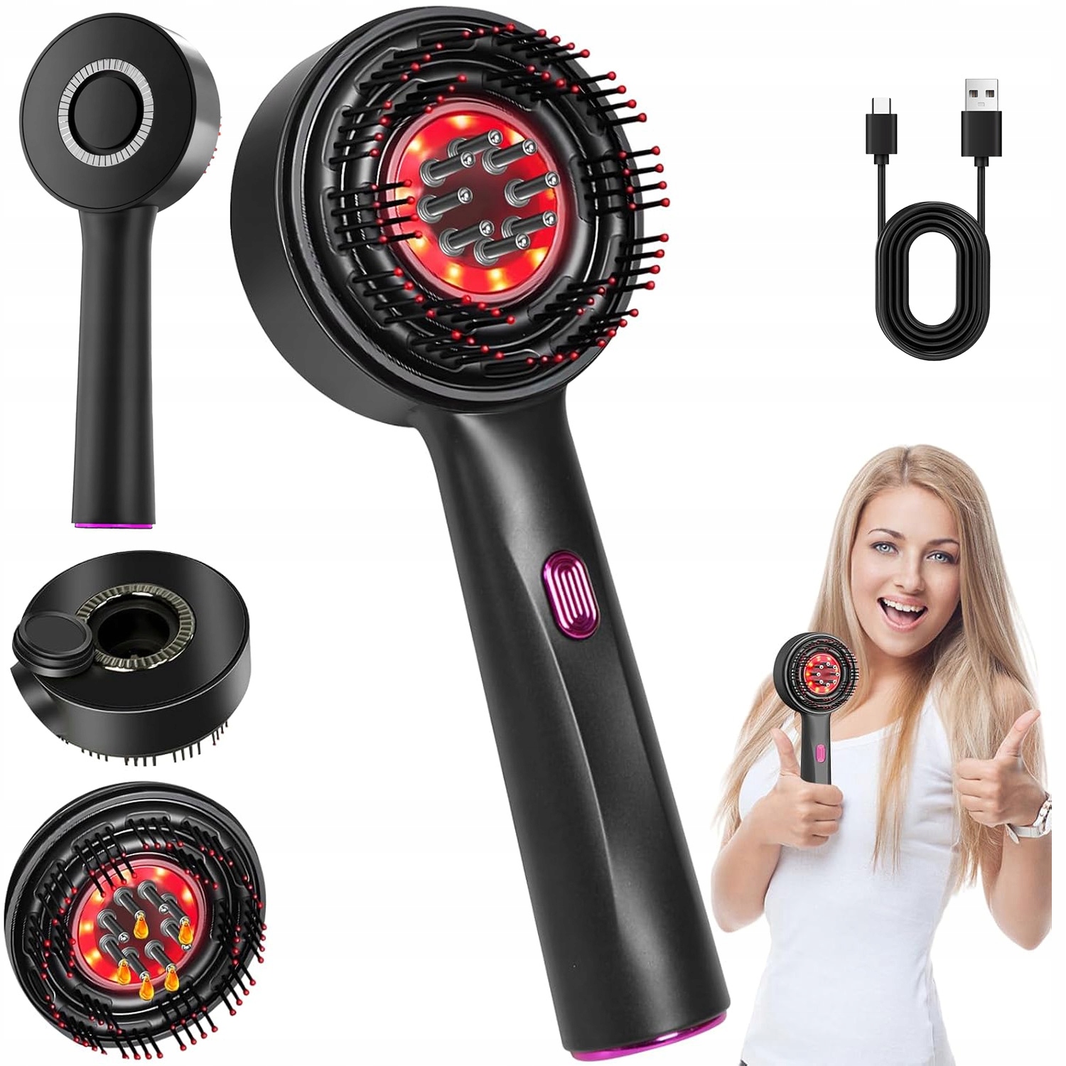 Elektryczna Szczotka Grzebień Masażer Z Podczerwienią I Dozownikiem Na Olej