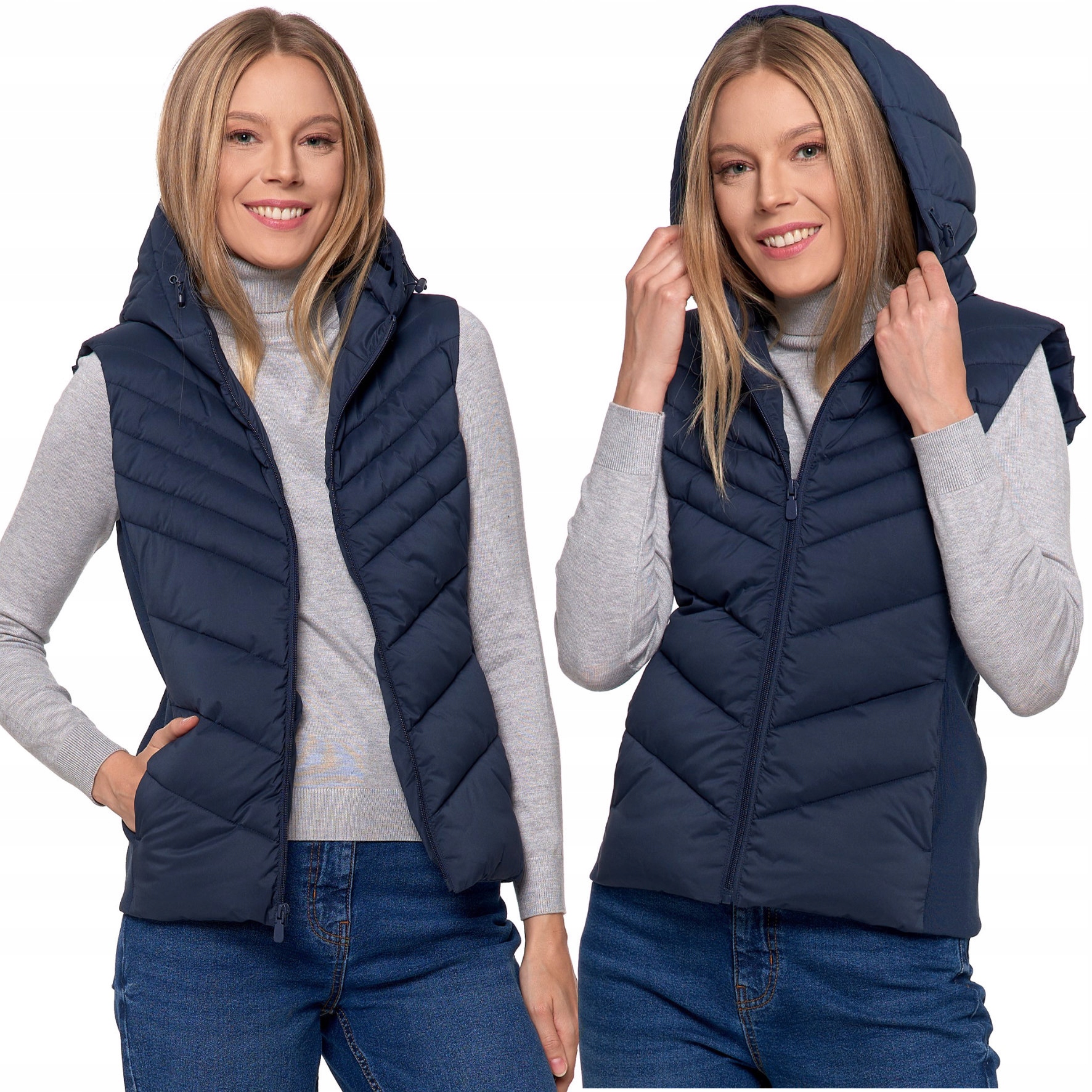 Dámská prošívaná krátká vesta S Kapucí Vesta Moraj modrá, velikost S