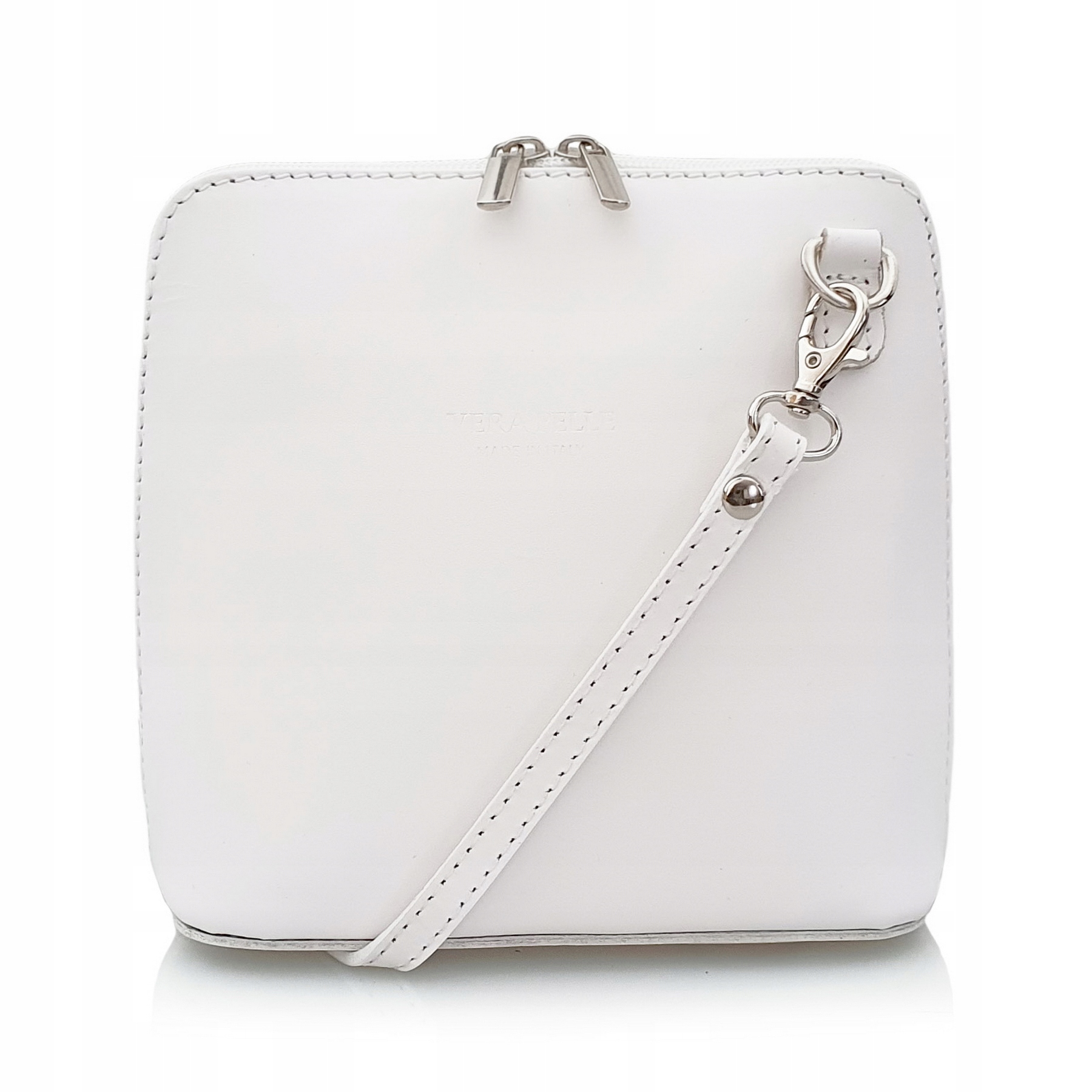 VERA PELLE torebka damska skórzana listonoszka stożek z paskiem BIAŁA