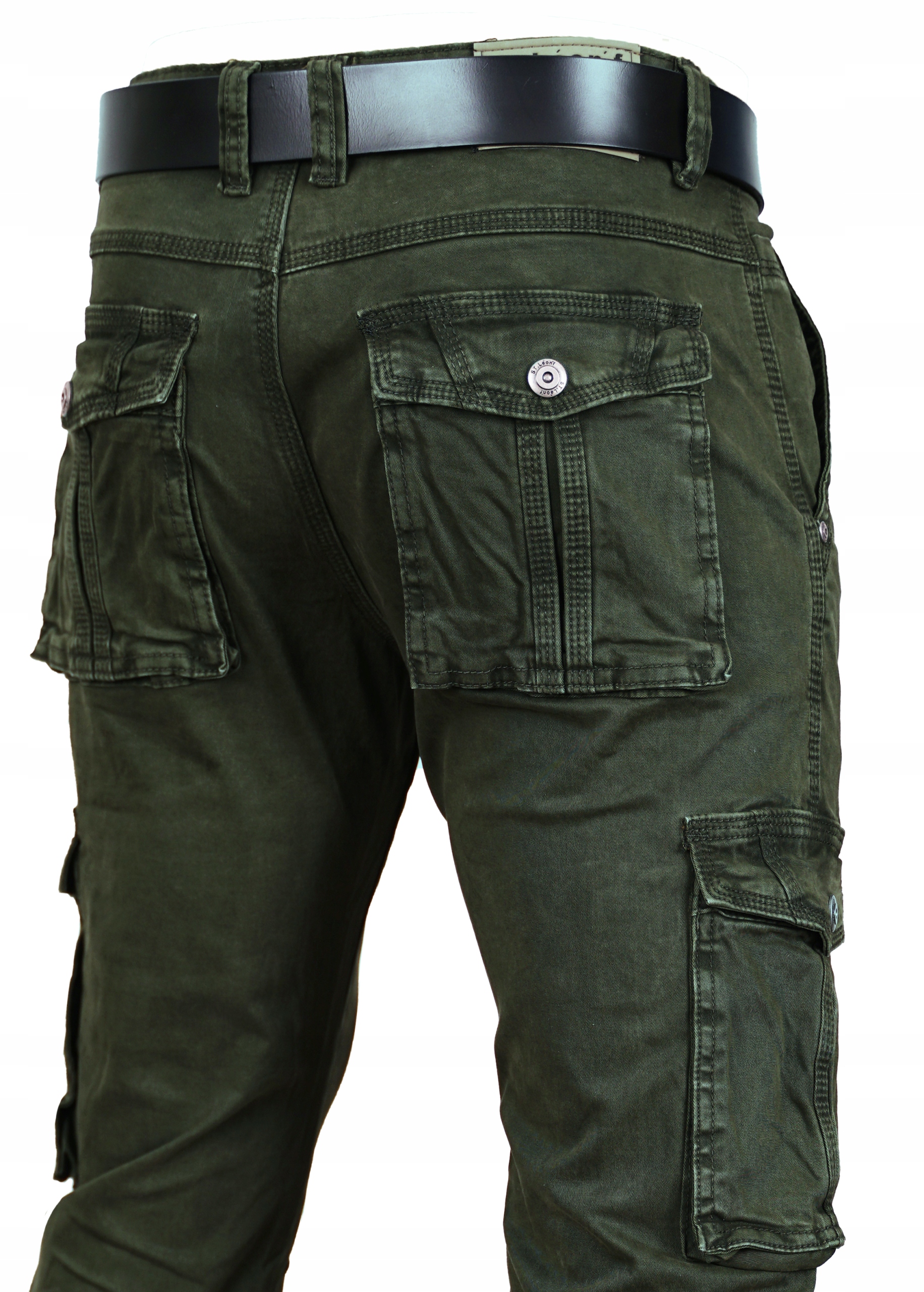 Spodnie Męskie Bojówki Zielone Khaki Robocze Cargo Kieszenie Leon W38 L30