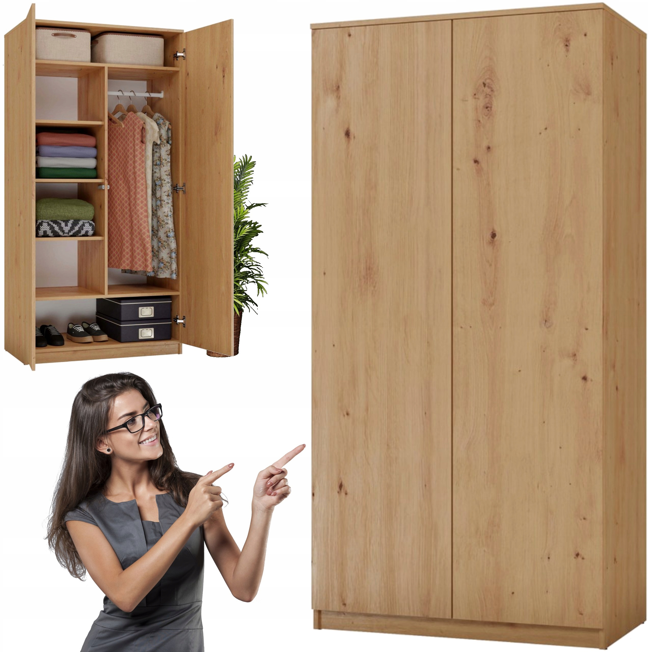 Szafa Garderoba Na Ubrania Do Sypialni Przedpokoju DD90 cm 7 Półek Artisan