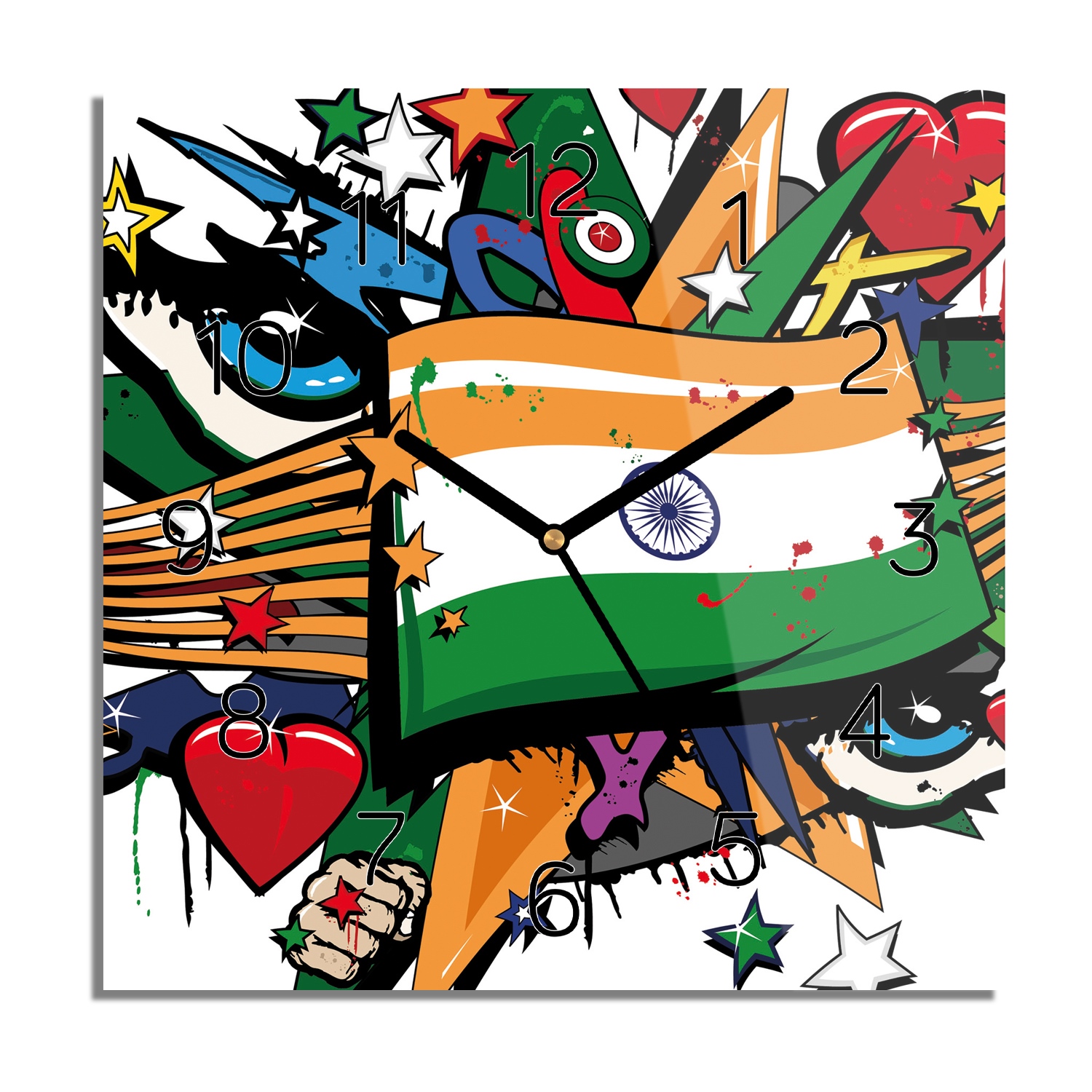 

Flaga Indii graffiti zegar szklany 30x30 z foto