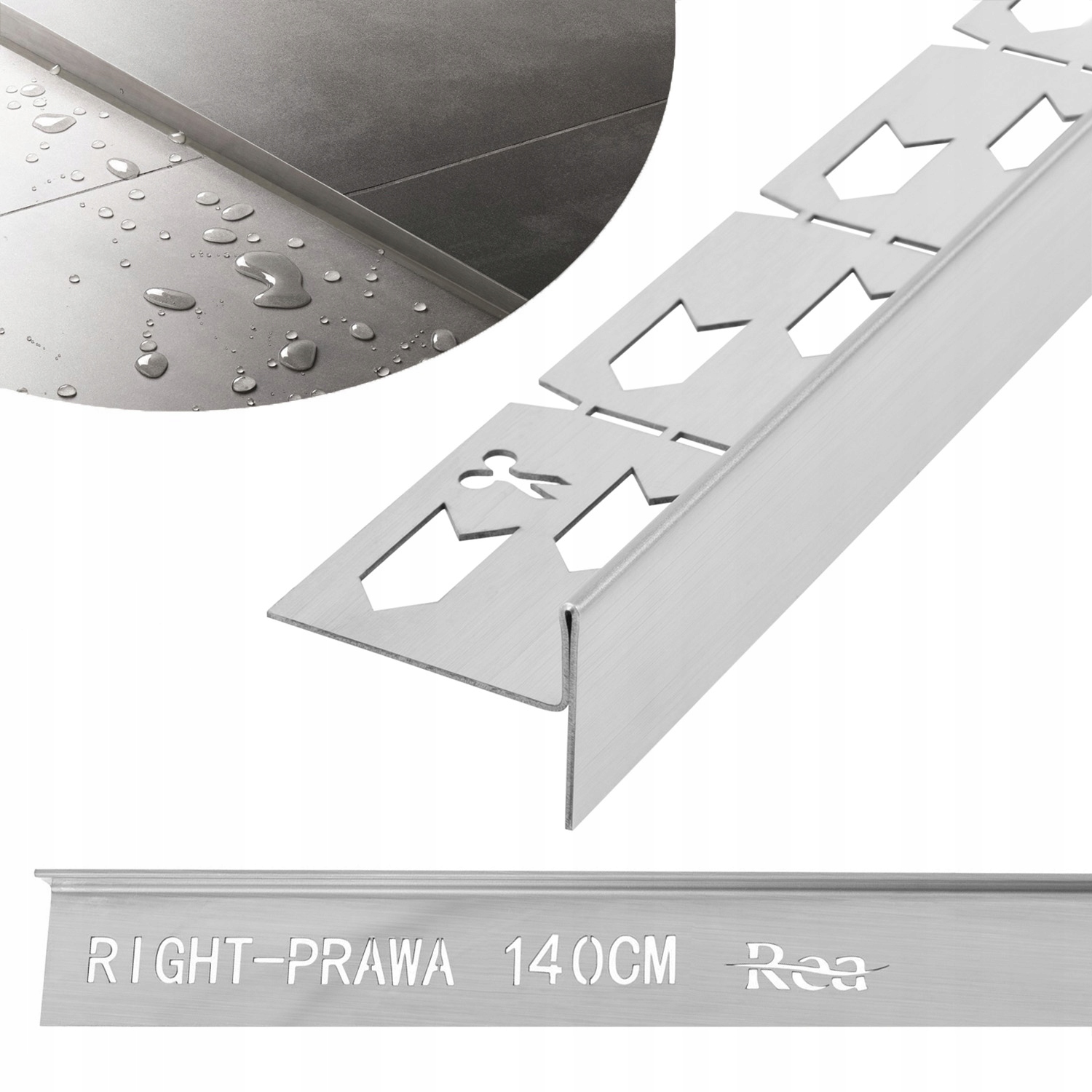 Spádová lišta do sprchové vaničky 140 CM Nikl Kartáčovaná Inox Pravá Rea