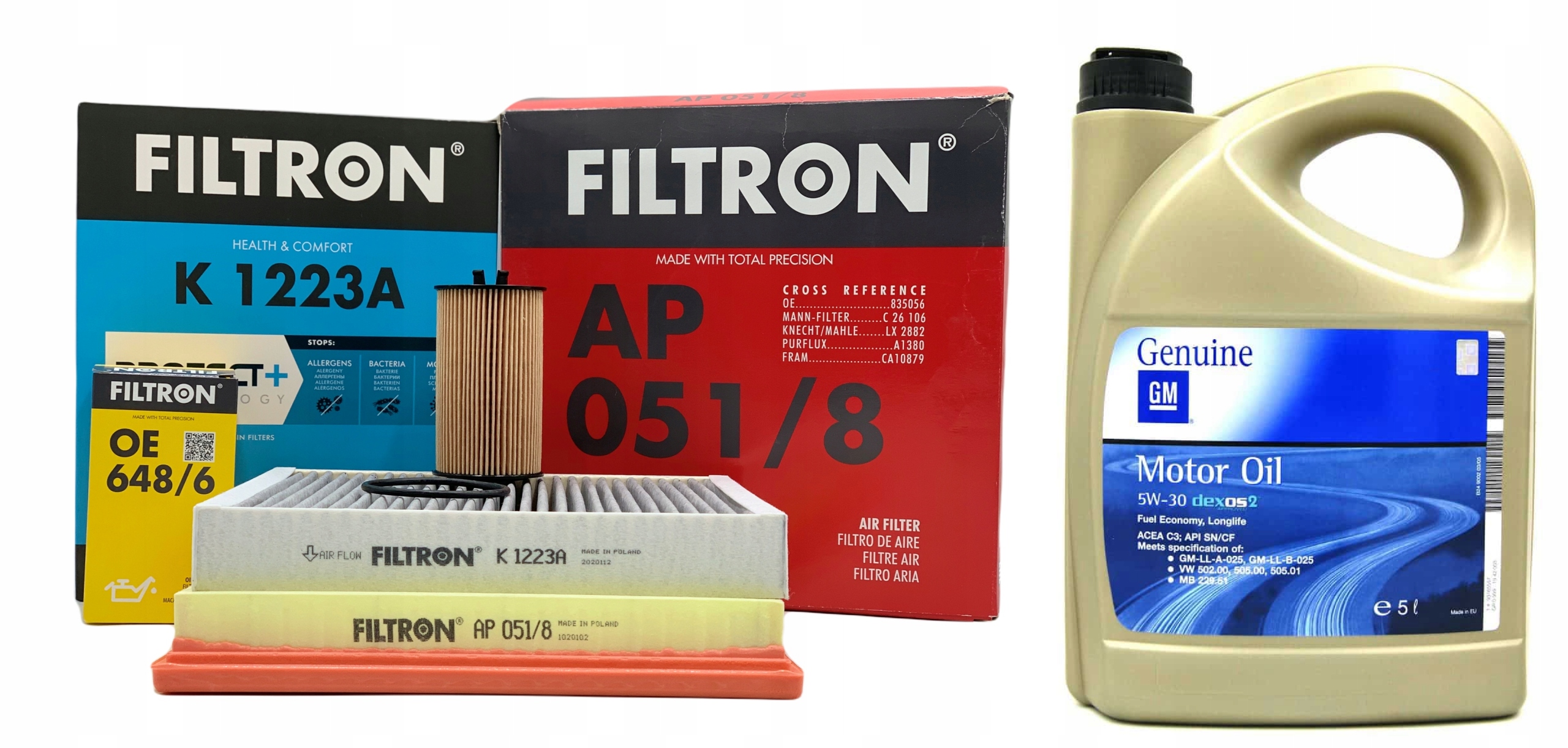 Sada Filtrů Opel Astra J Chevrolet Cruze 1.4 1.6 olej Gm 5W30 Dexos2 5L