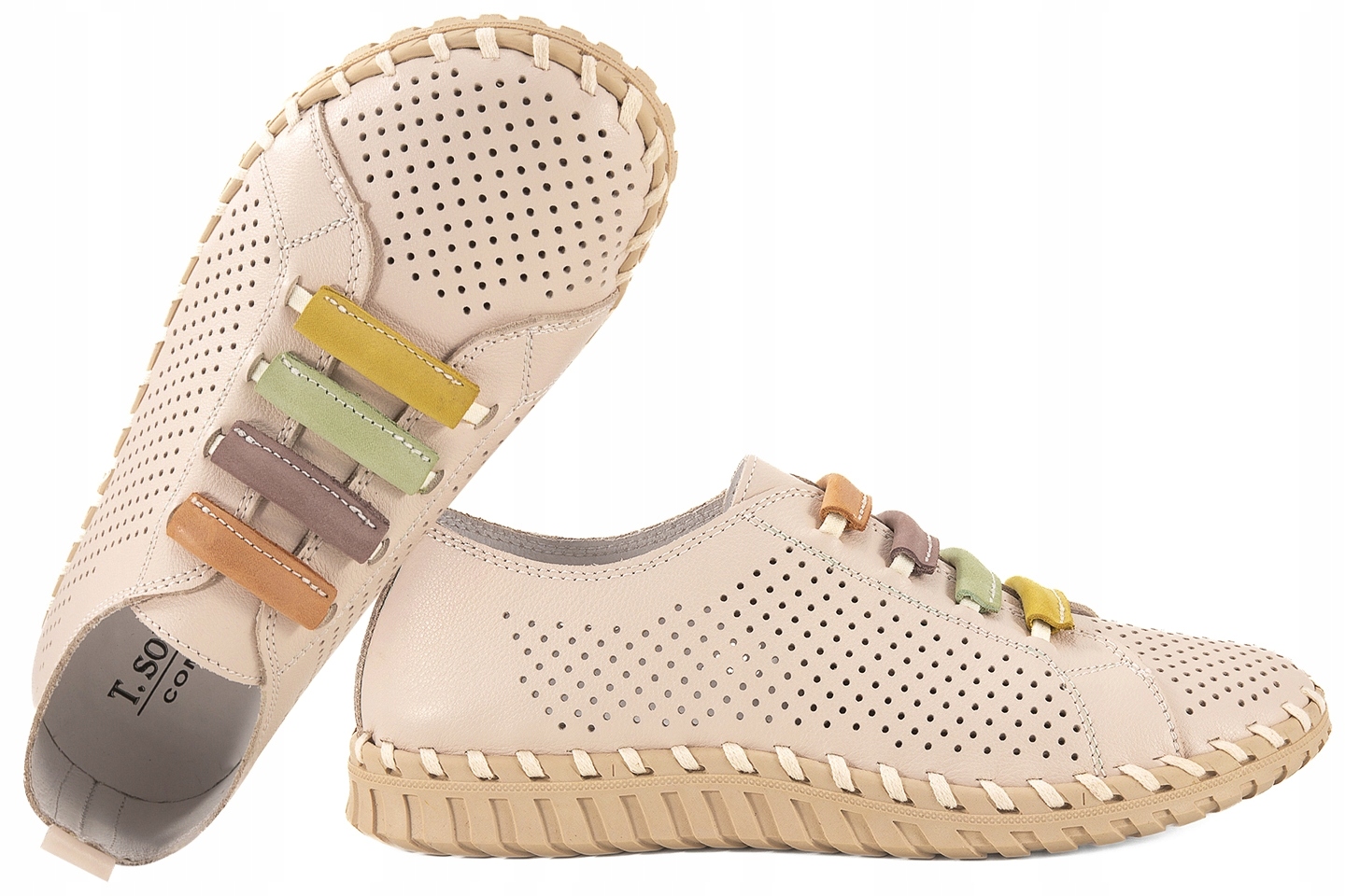 T.sokolski Lyn W26-03 Ažurové Dámské Kožené Polobotky, béžové, béžová, velikost 39