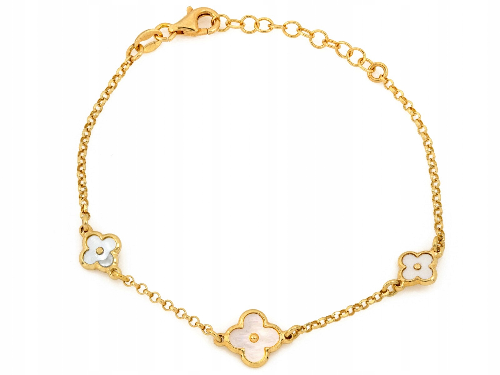 Stříbrný náramek 925 pozlacený s květinami a perleťovou hmotou 2.80g r18