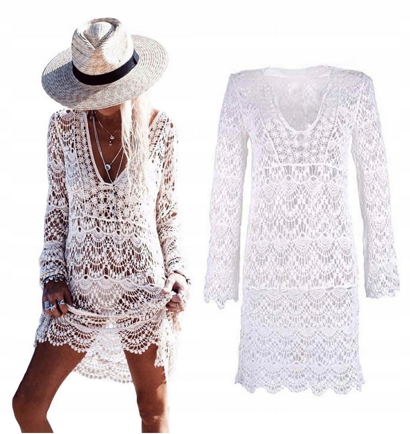 

Pareo Narzutka Na Strój Ażurowa Pleciona Biała