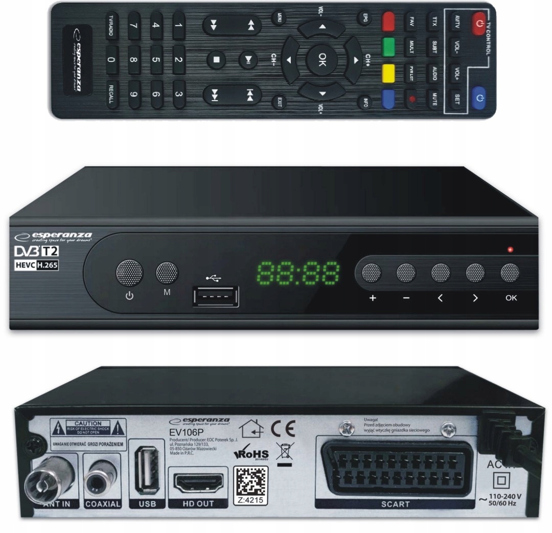 Tuner dekoder cyfrowy TV HD DVB-T2 HDMI H.265 HEVC Stan opakowania oryginalne