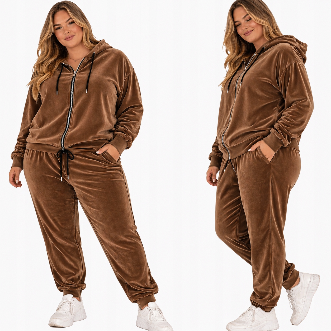 Rozpínací Teplákovka Dámský Velur 58 60 9xl 10xl hnědý pohodlný obepínající materiál Superbig