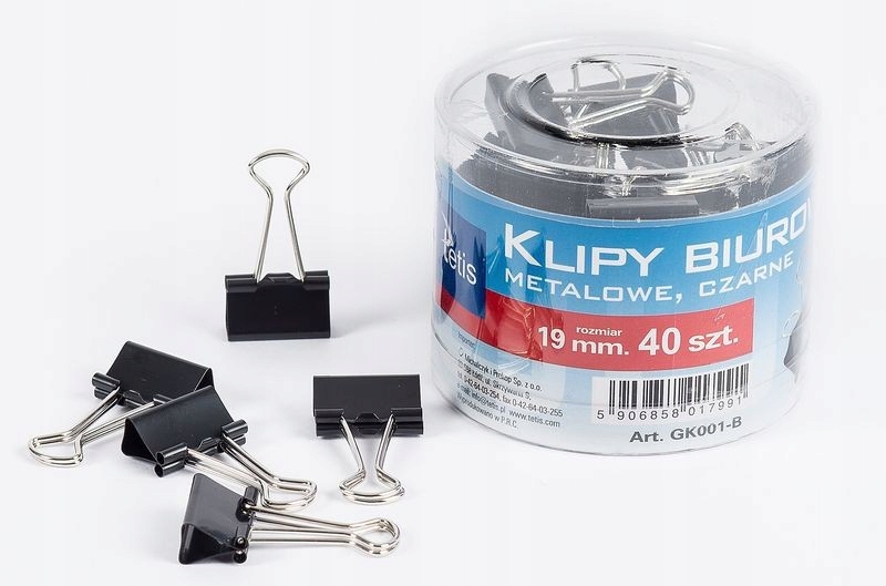 SPINACZE KLIPSY METALOWE 19MM TETIS CZARNE 40SZT.