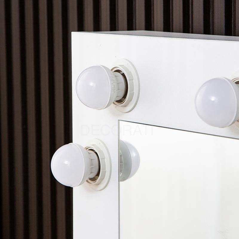 TOALETKA KOSMETYCZNA BIAŁA Z LUSTREM I TABORETEM 12 ŻARÓWEK LED REHA XL Materiał płyta MDF