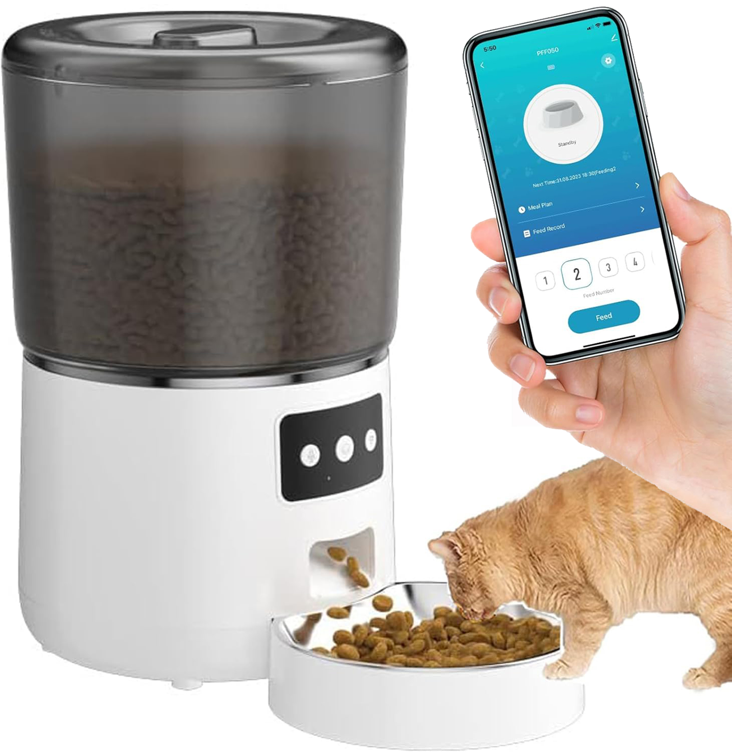 Automatický Dávkovač Misky Na Krmivo Pro Psa Kočku Bílý 4L Wifi Podavač