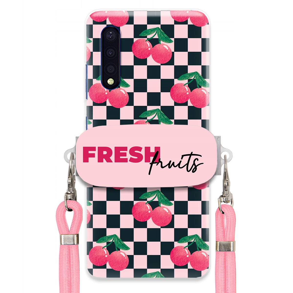 Puzdro pre Samsung A41s Vodítko Pink Crossbody držiak šachovnice Fresh Fruits