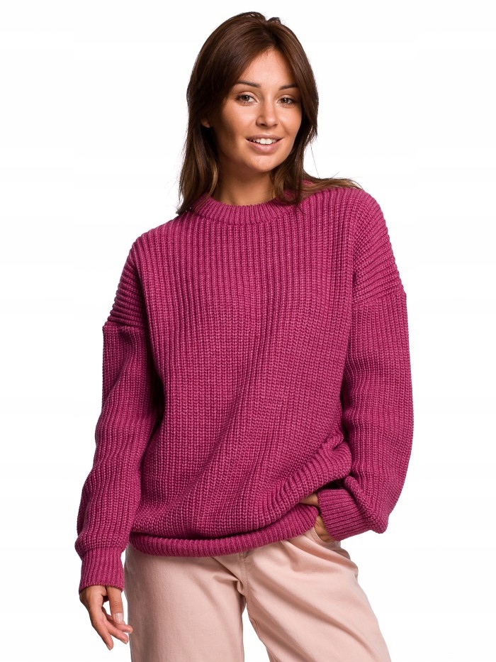 

Eu L/XL BK052 Długi sweter w prążek - wrzosowy Eu