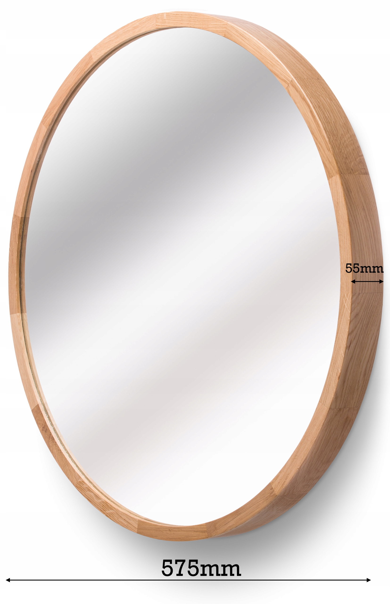 Lustro ścienne LEJA okrągłe drewno fi575 DĄB do przedpokoju salonu STYLOWE Szerokość 575 mm