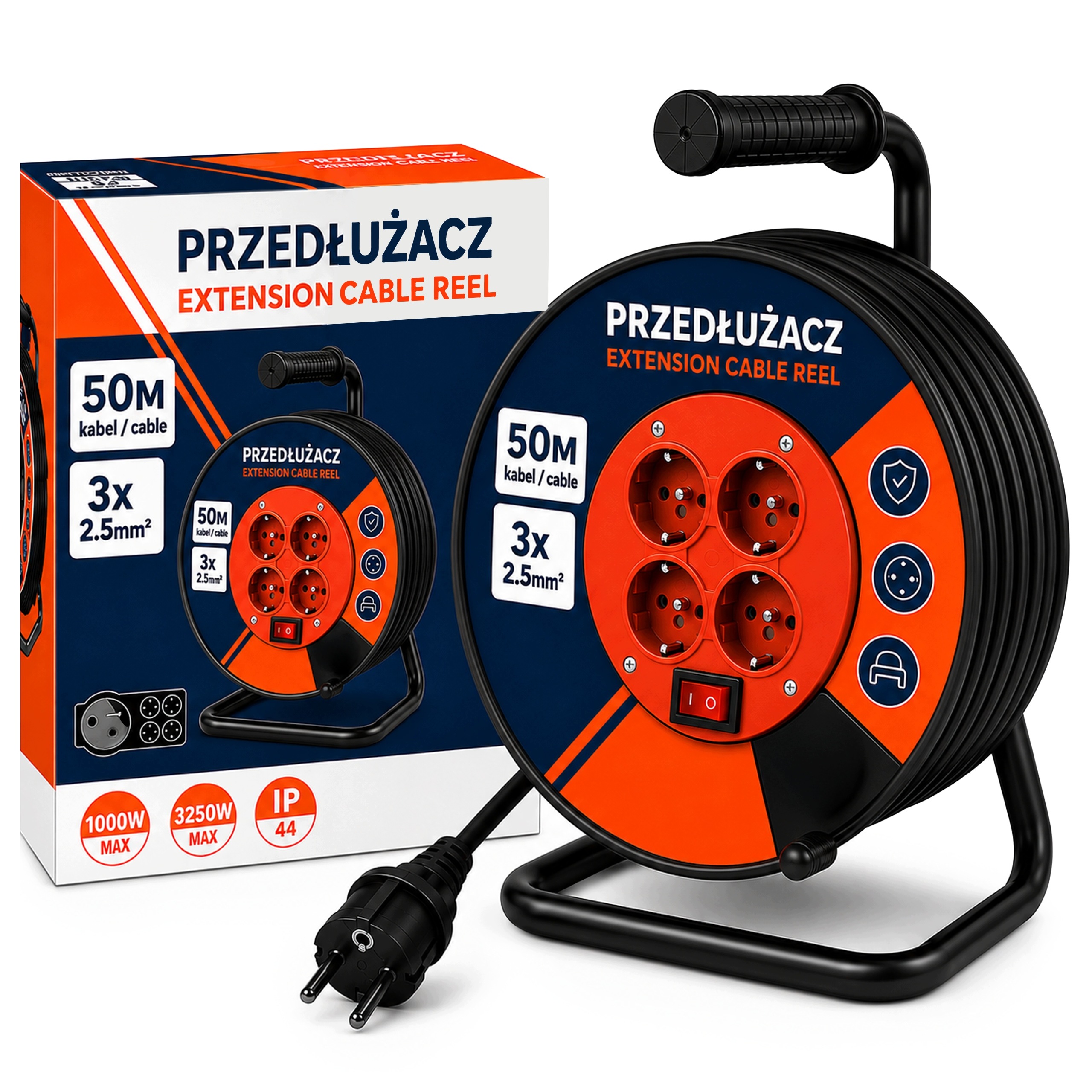 Prodlužovací Kabel Bubnová 50 m Kabel 3×2,5 mm² Na Bubnu Stavební 4 Zásuvky