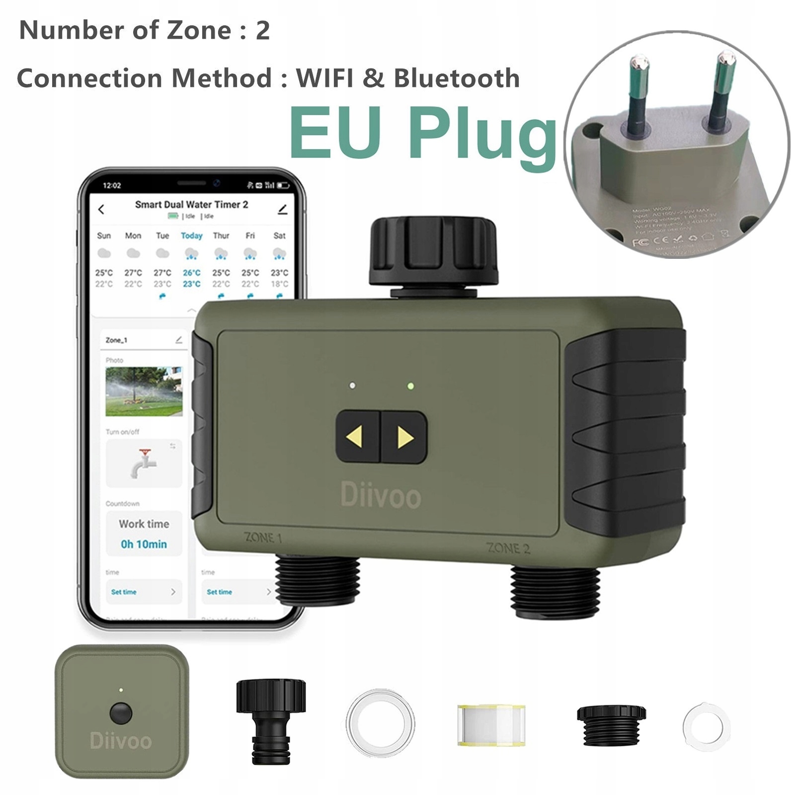 Sterownik podlewania Diivoo WT-05/WG02 Wi-Fi Bluetooth SmartLife Kod producenta WT-05/WG02