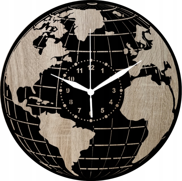 Dřevěné nástěnné hodiny do obývacího pokoje Mapa světa Globus