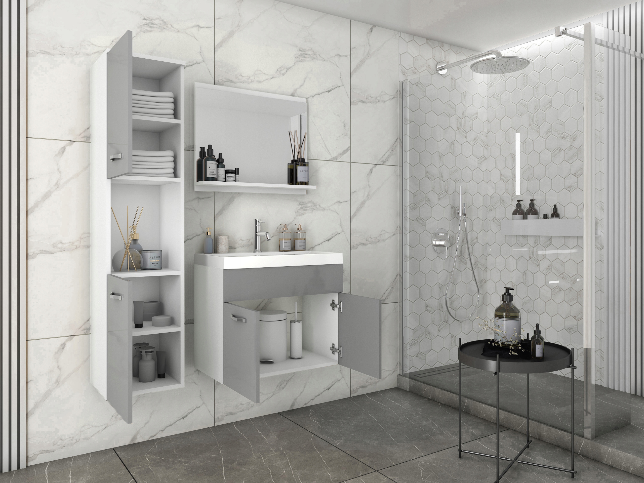 Zestaw mebli łazienkowych MILANO, szafka, lustro, umywalka