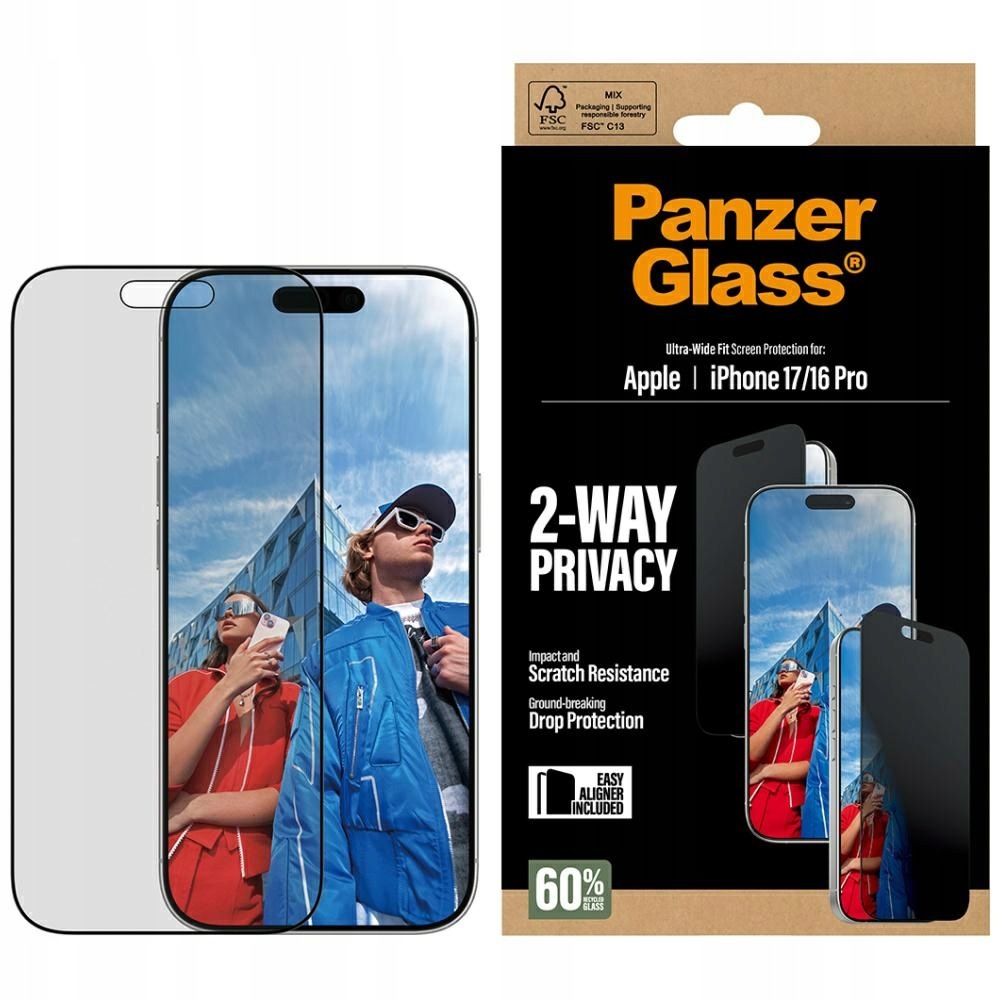 Sklo s privátním filtrem PanzerGlass Ultra-Wide EasyAligner pro iPhone 17/16 Pro