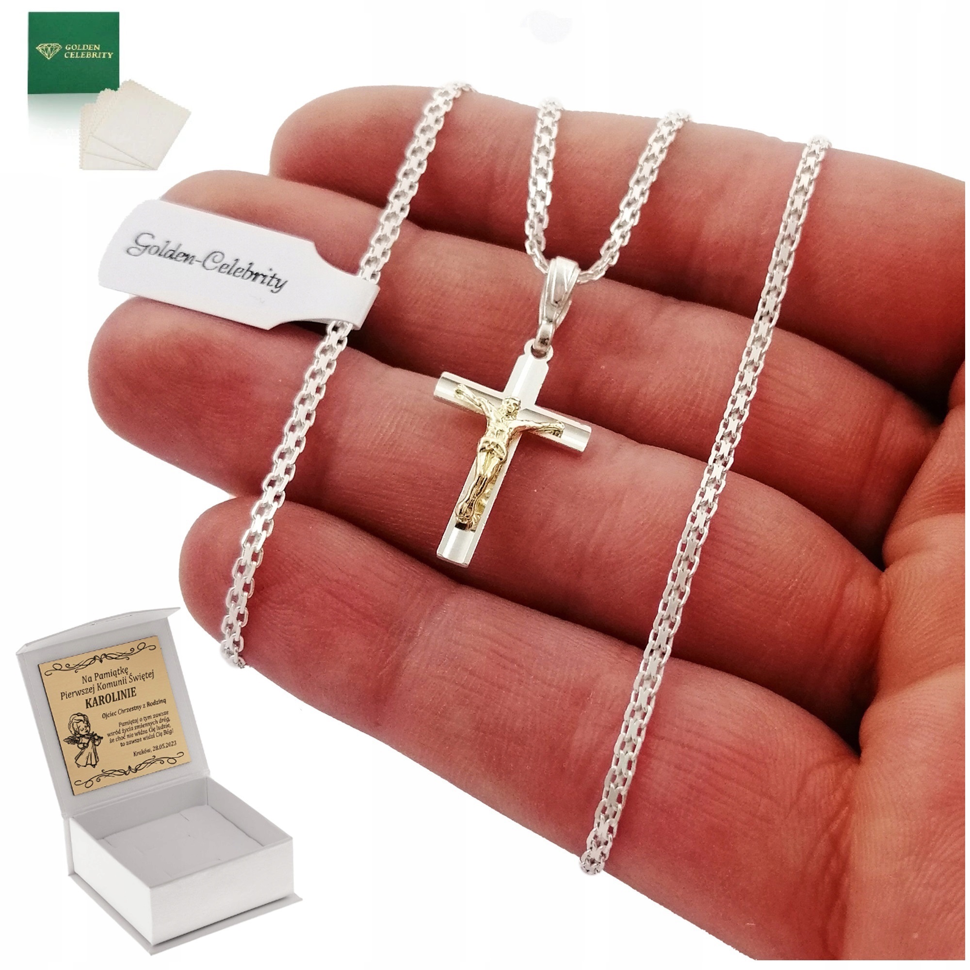SREBRNY NASZYJNIK PREZENT NA KOMUNIĘ CHRZEST DLA CHŁOPCA + GRAWER GRATIS