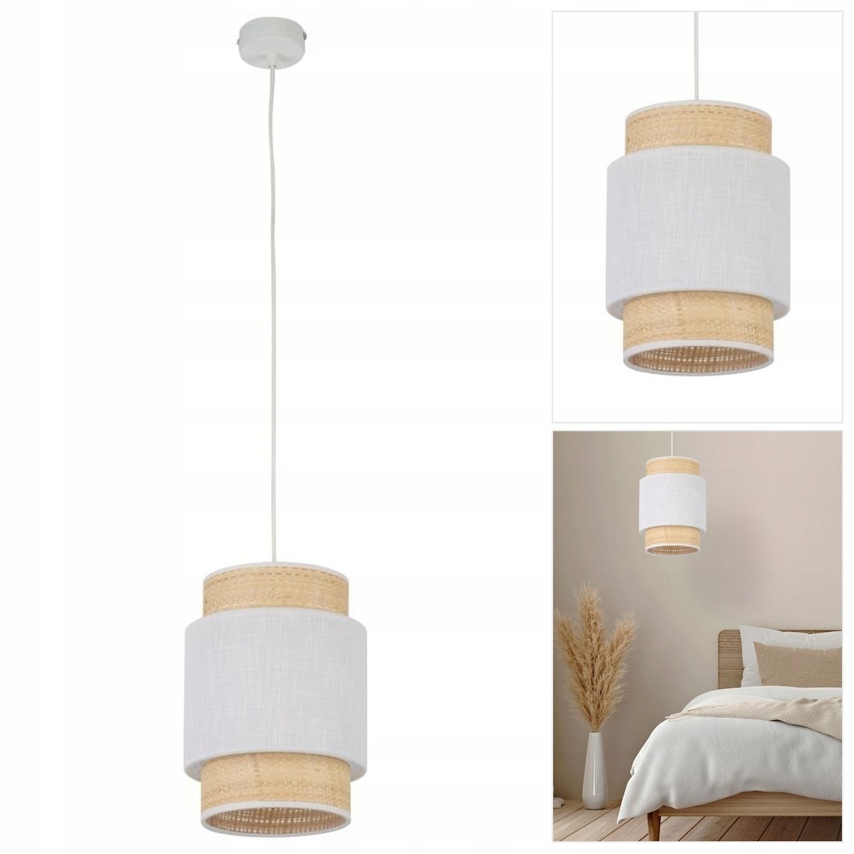 Bílá lampa Boho, závěsná, ratanový styl nad jídelní stůl Tk Lighting