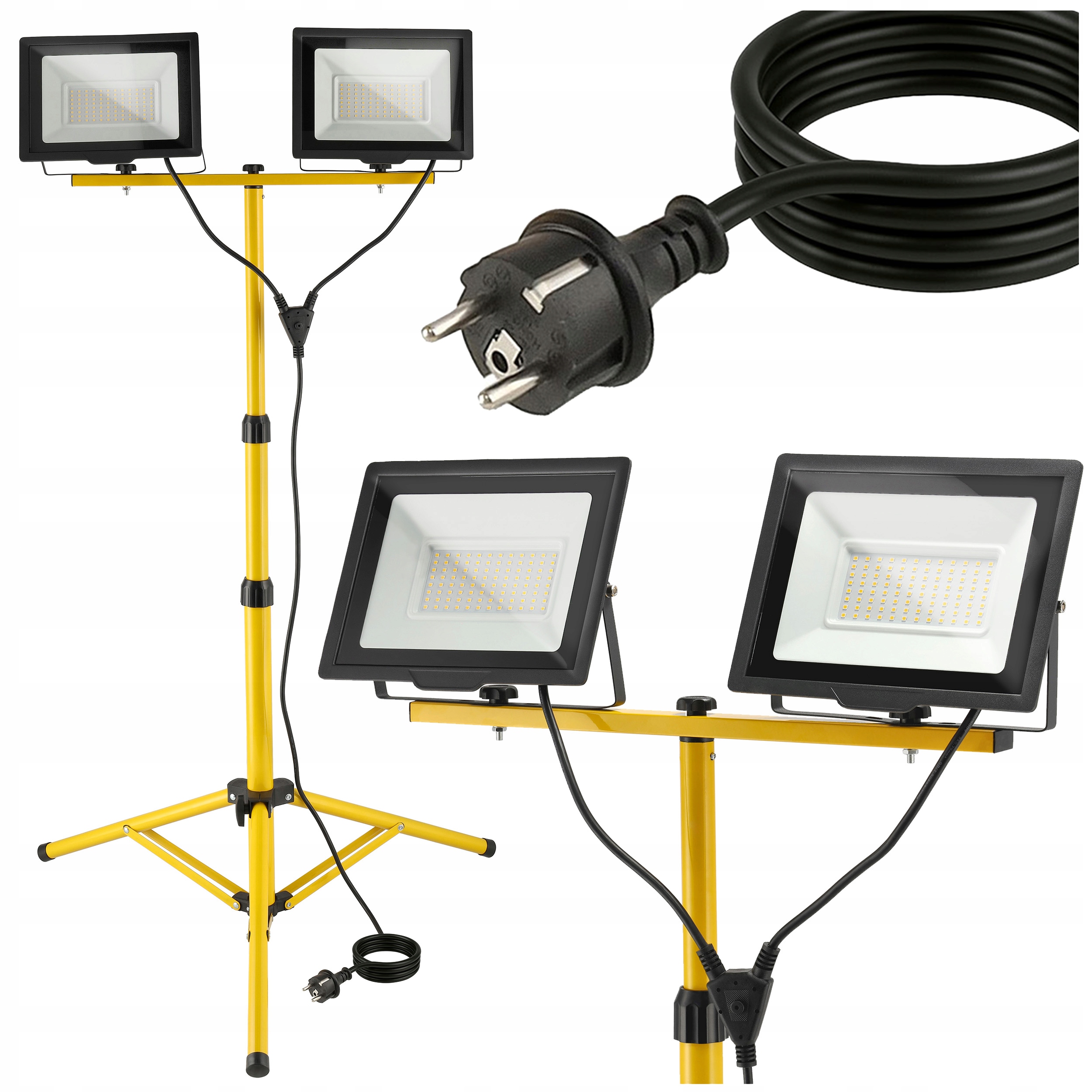 Halogeny na stativu Stavební reflektor 2x 100W 14000lm Lampa na stojanu