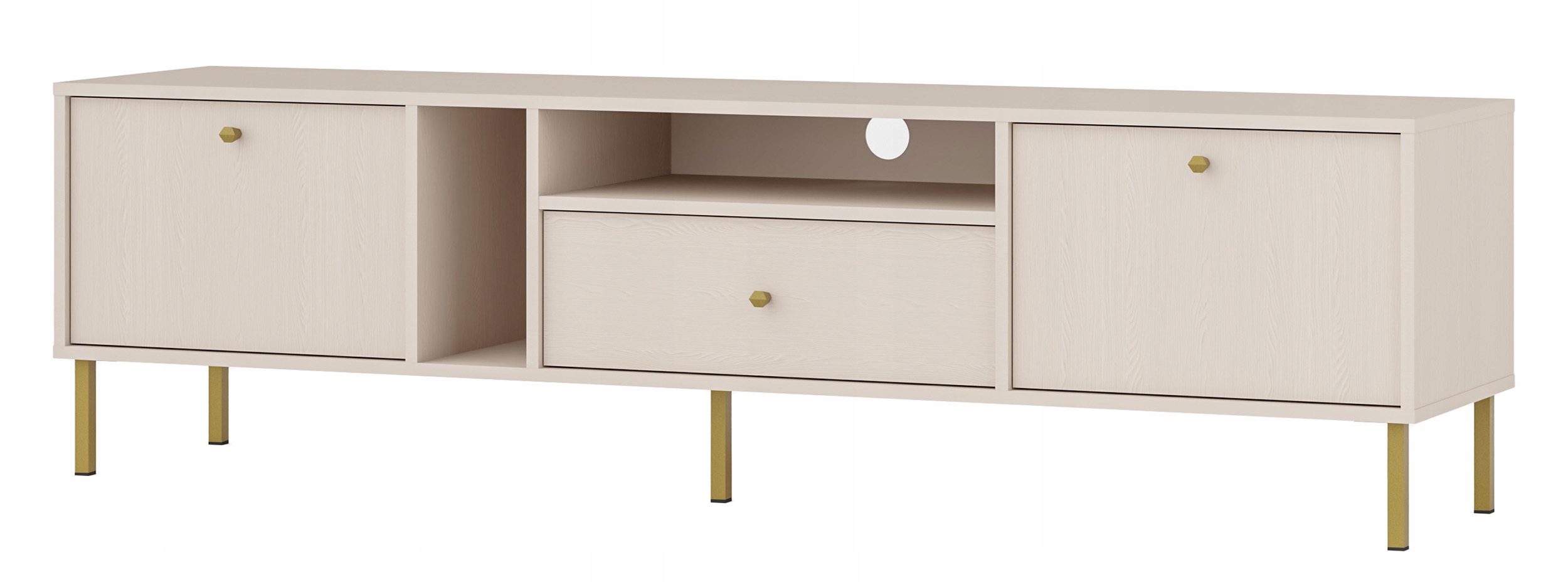 Dvoudveřová Rtv skříňka Oktio s policemi a zásuvkou 180 cm, béžová, písková