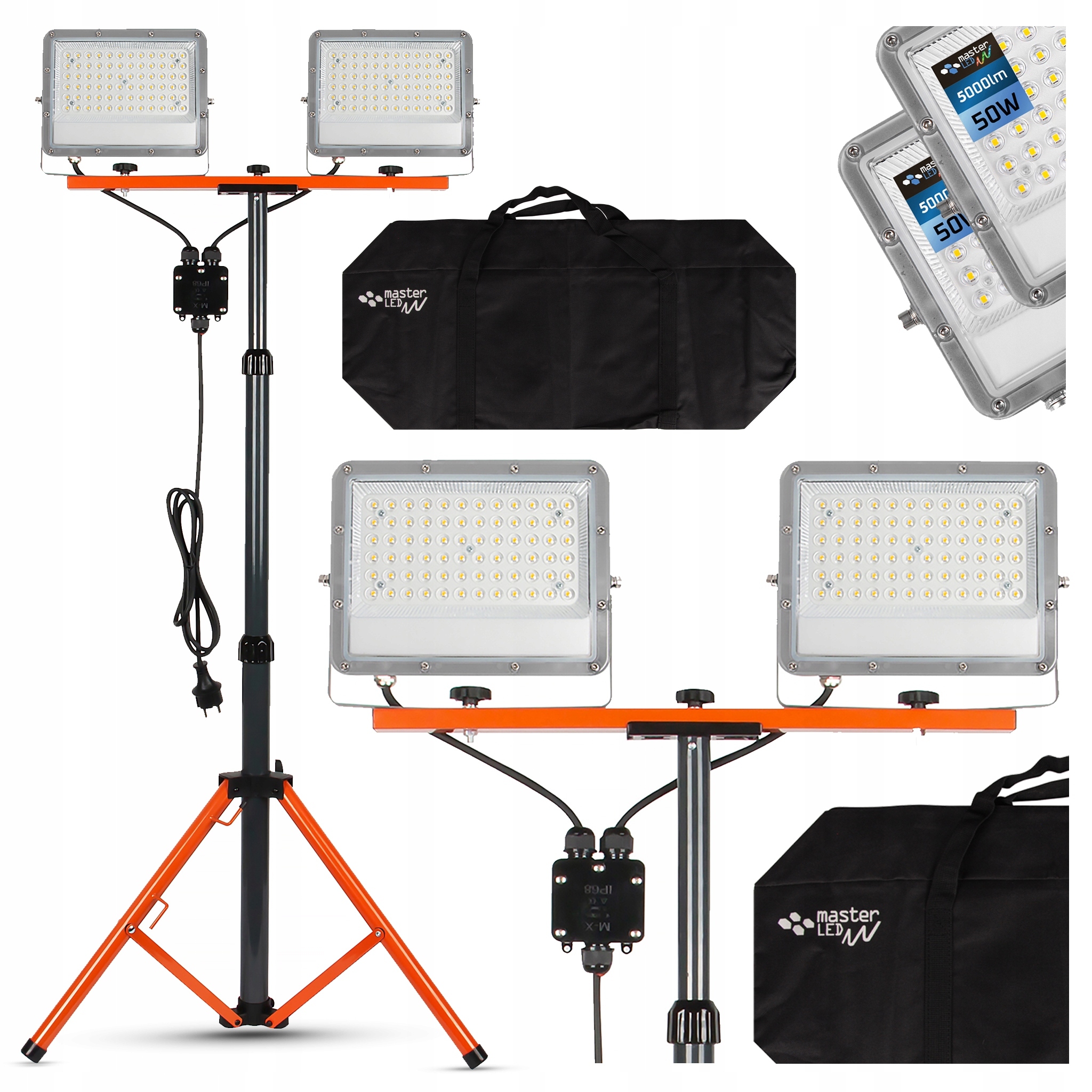 Set Halogen Led reflektor Stativ 2x50W stavební pracovní výkonný