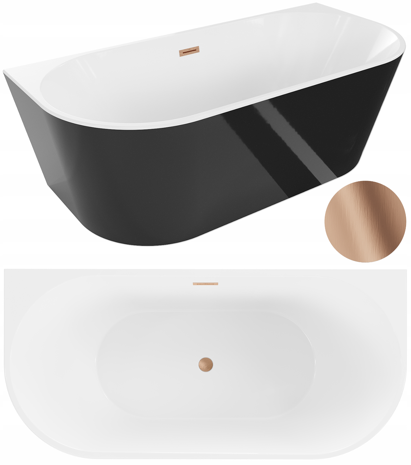 Mexen Oval Wanna Wolnostojąca Przyścienna Biała/czarna 160x80 Miedź