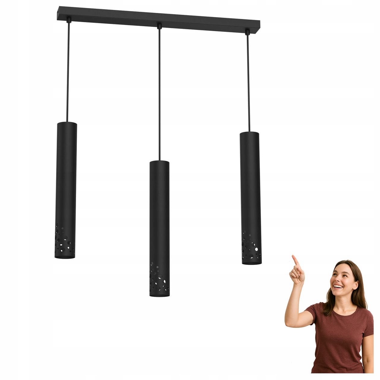 Černá trojitá závěsná trubková lampa na liště Tibia Buble 5722 Luminex