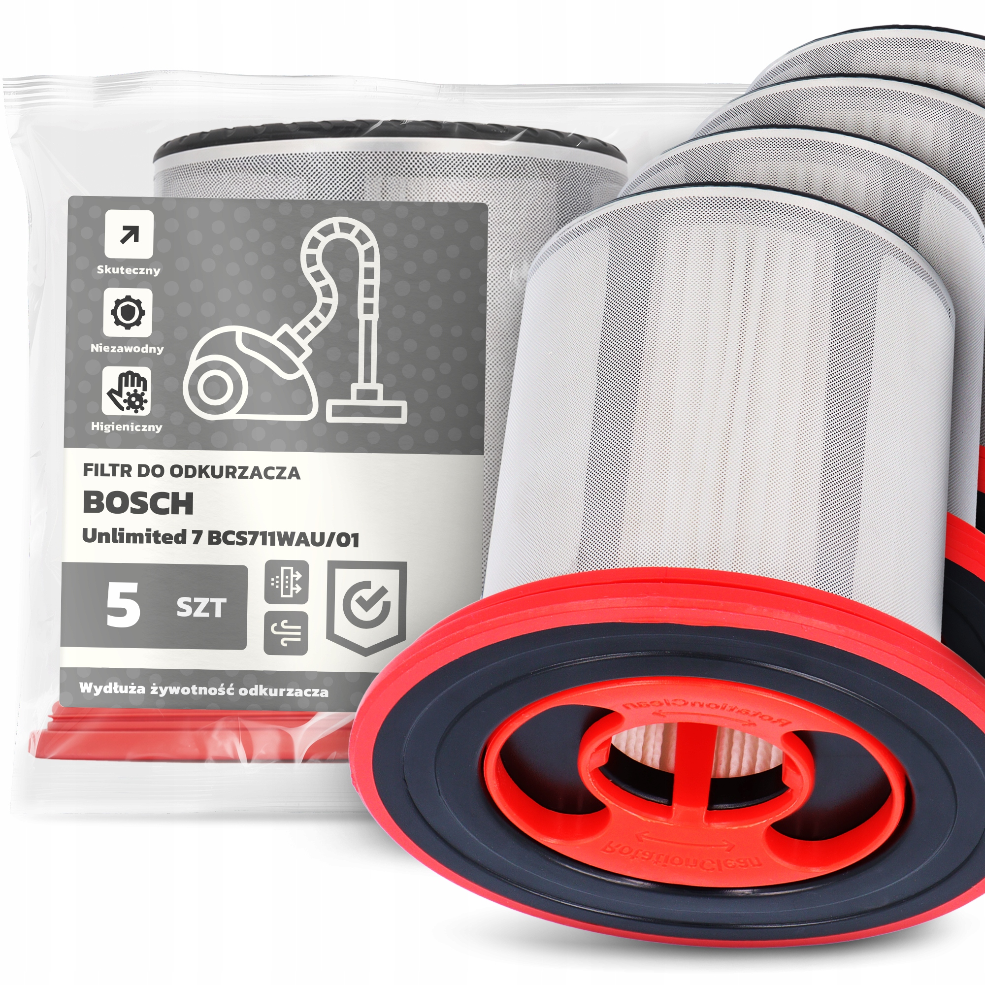 5 x Vzduchový Filtr pro Vysavač Bosch Unlimited 7 BCS711WAU/01 Hepa Em-w