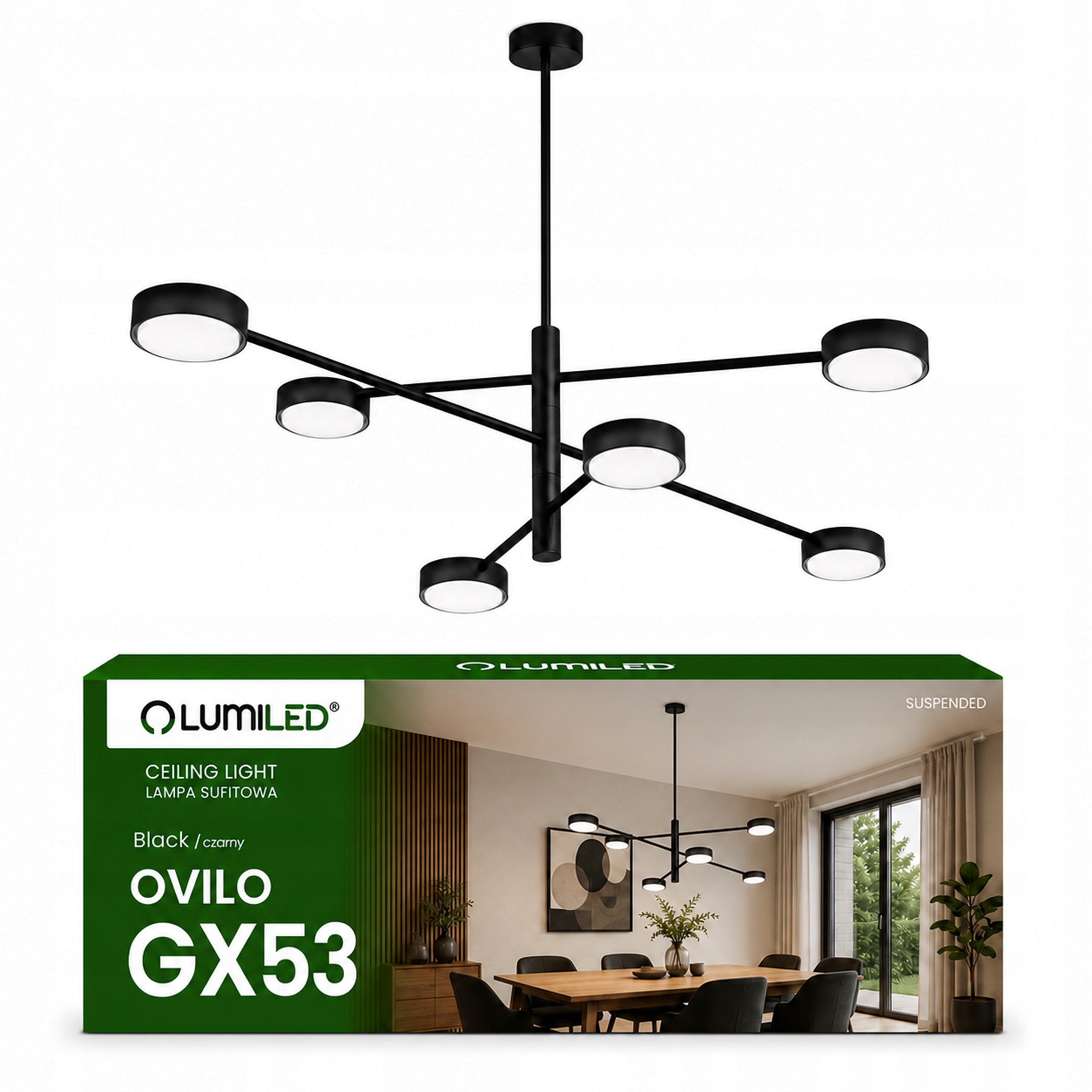 Závěsná lampa Lustr Halogenové stropní Led svítidlo 6x GX53 Reflektor Lof