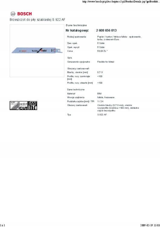 BRZESZCZOT DO PIŁY SZABLASTEJ S922AF 5SZT. Marka Bosch