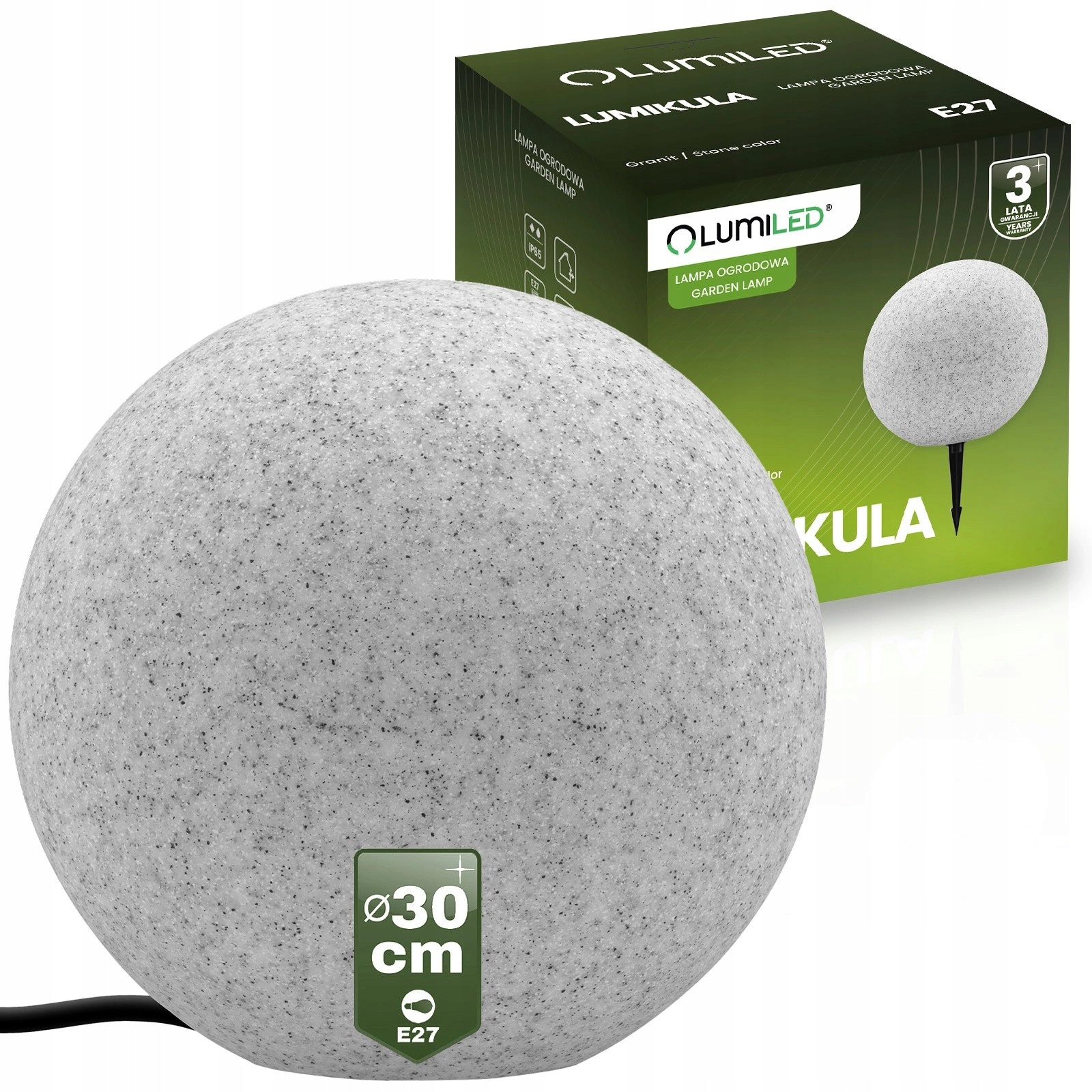Zahradní lampa Lumiled koule imitace kamene 30 cm E27 Ip 65
