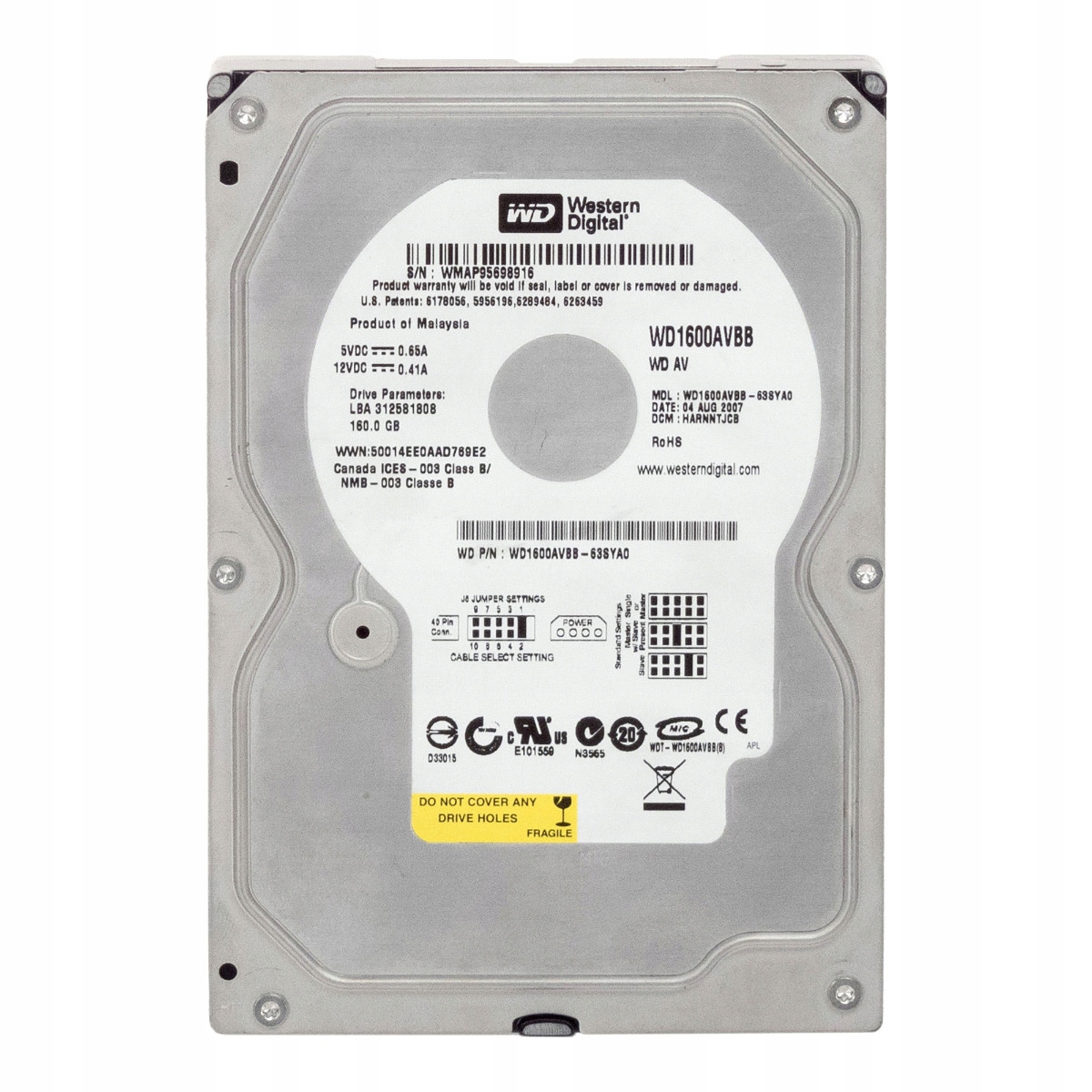 Wd Av 160GB 7.2K 2MB Ata 3.5'' WD1600AVBB