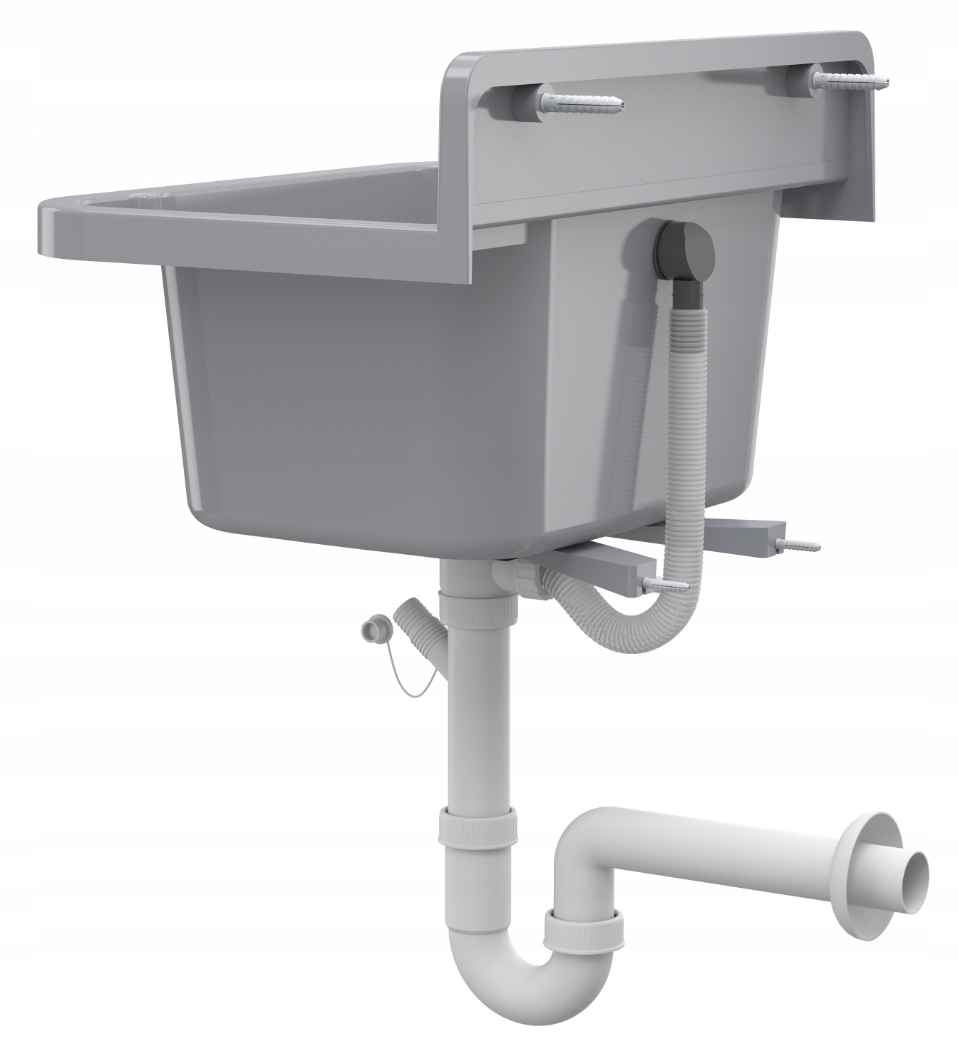 ZLEW GOSPODARCZY SZARY KOMORA TECHNICZNA BATERIA Z ELASTYCZNĄ WYLEWKĄ PARON Dłuższy bok 50 cm