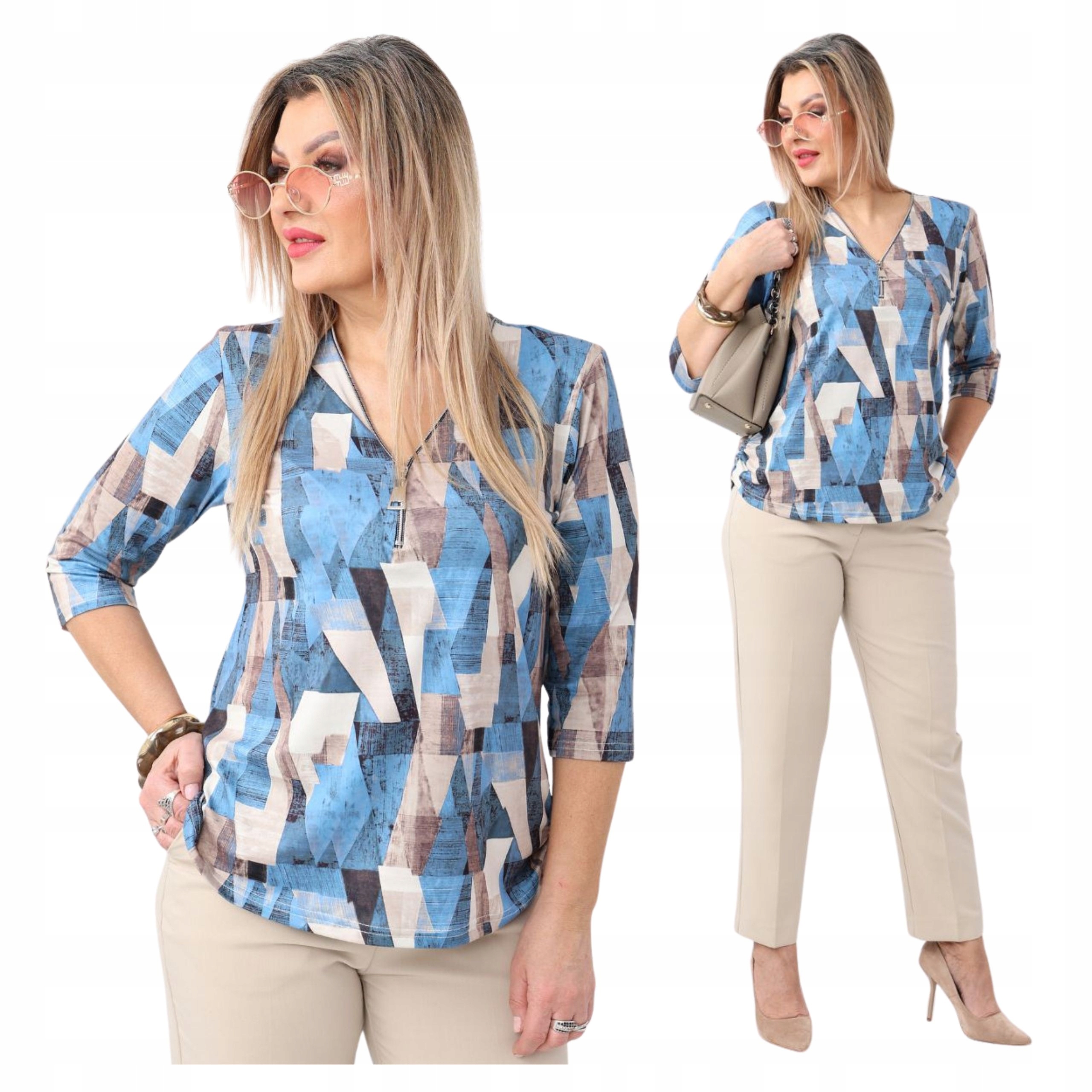 Bluzka damska z dekoltem na zamek Polski Producent duże rozmiary