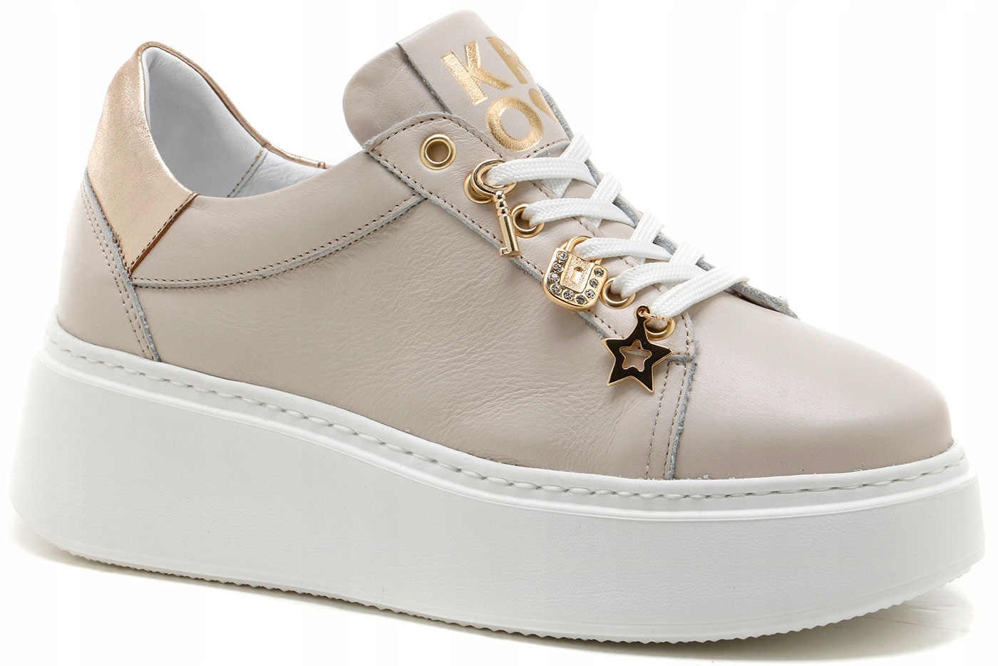 Béžově zlaté dámské kožené tenisky na lehké platformě Karino 37